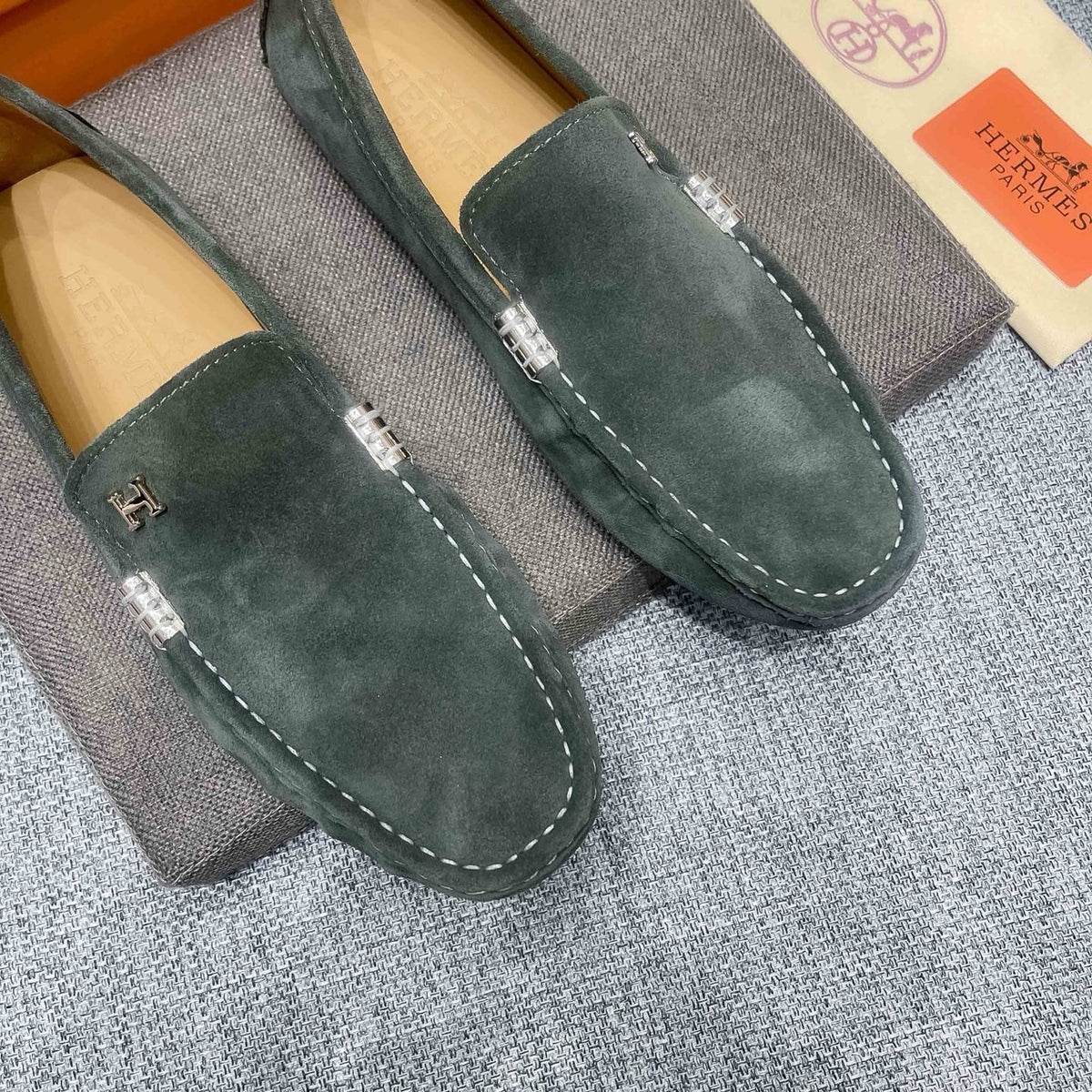 Hermès Dark Green Driving Loafers — front