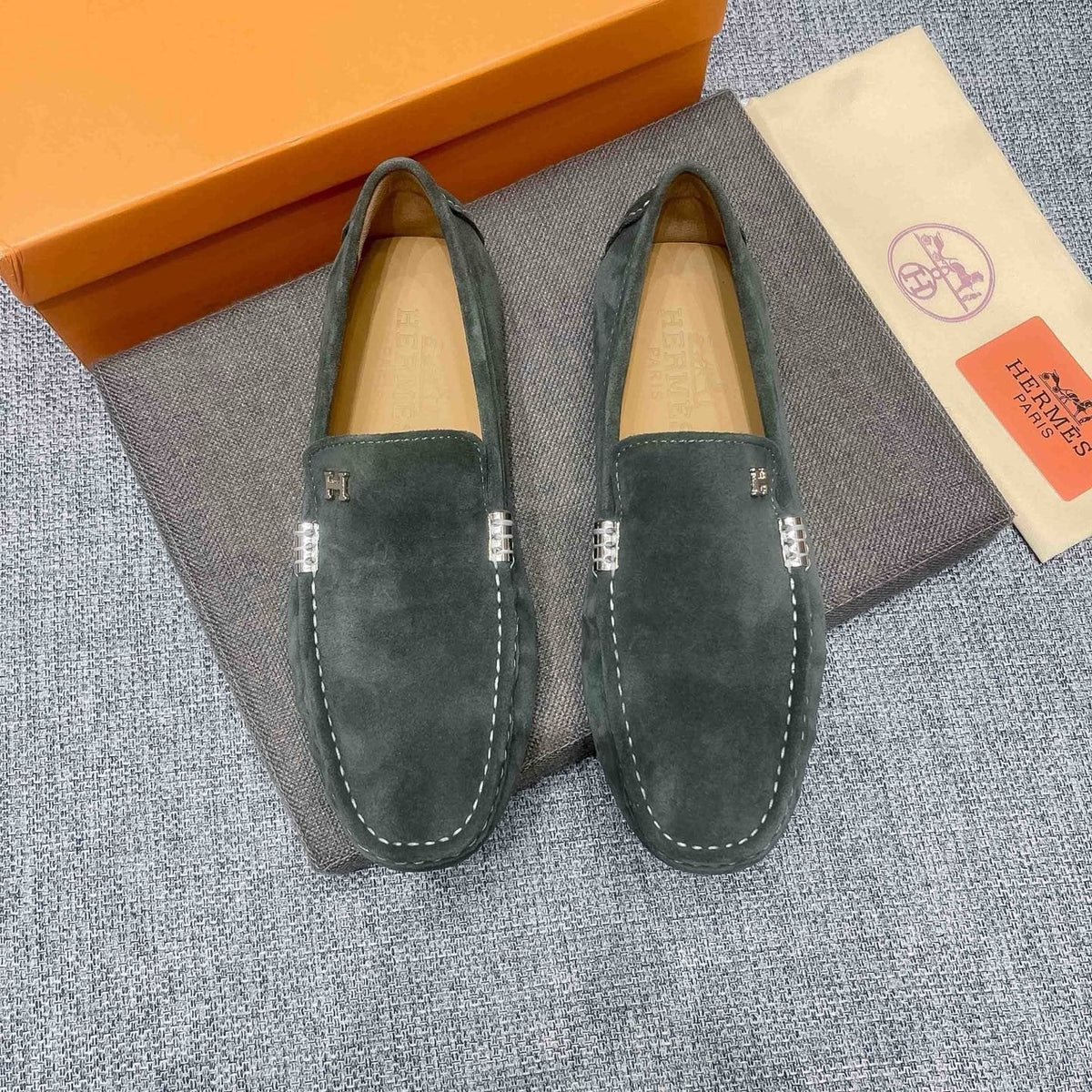 Hermès Dark Green Driving Loafers — front