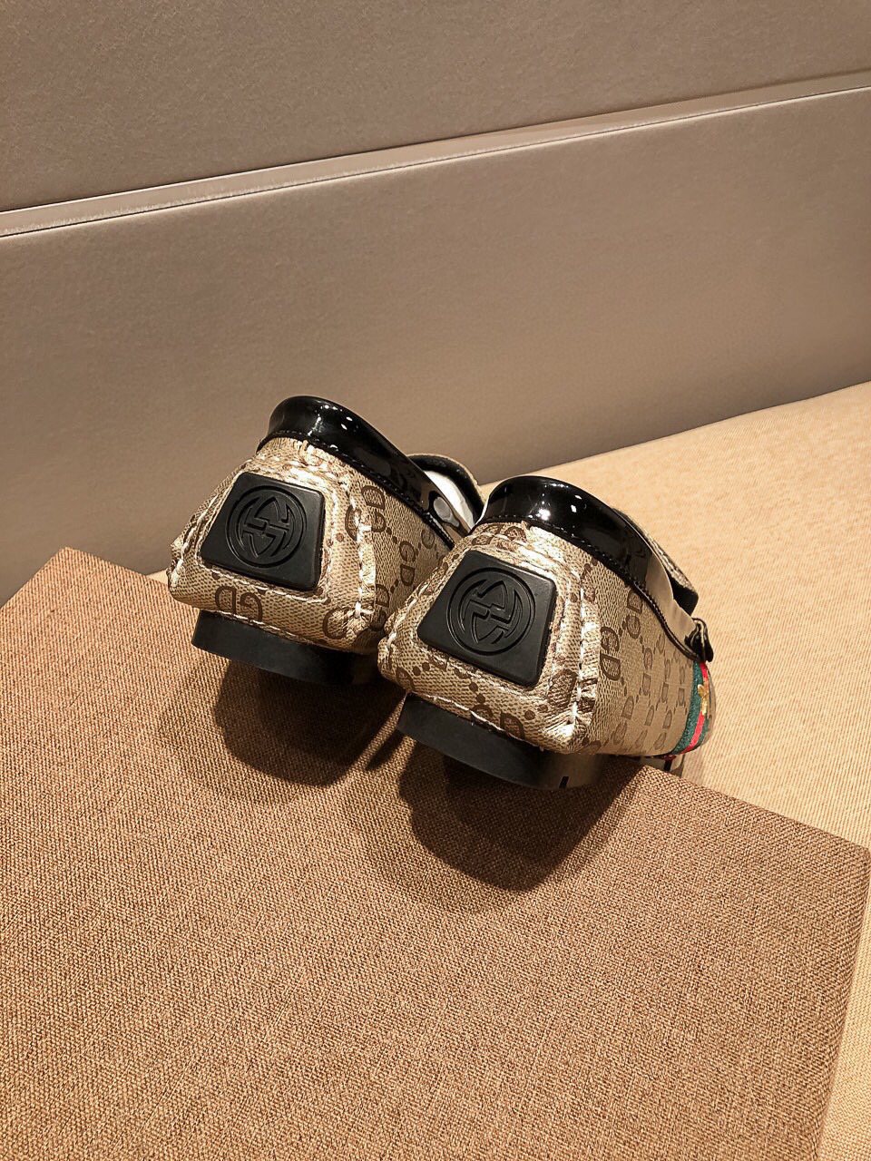 Gucci Beige Web Loafers — back