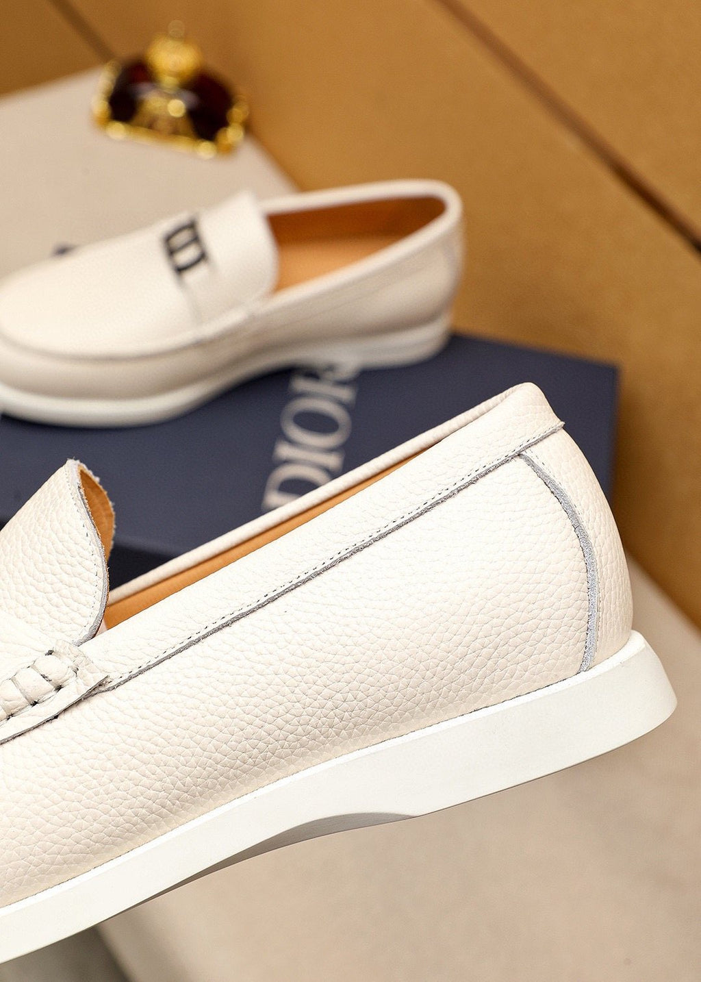 Dior Cream White Metal-Detail Loafers — detail