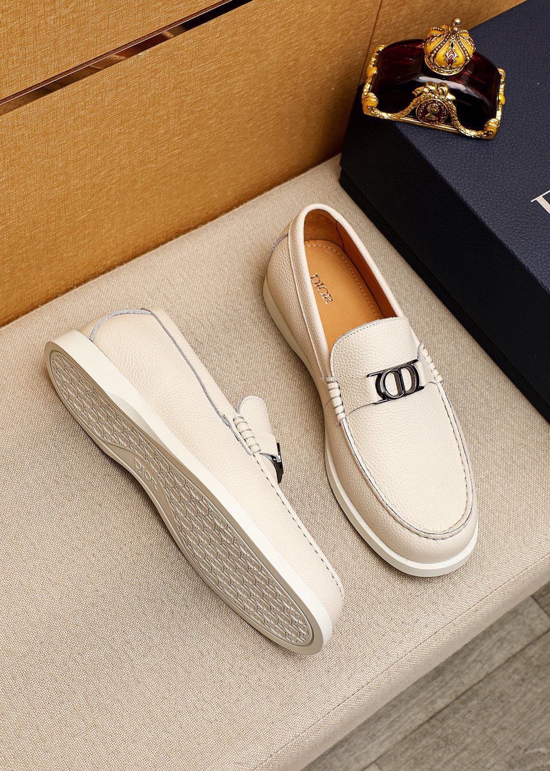 Dior Cream White Metal-Detail Loafers — side