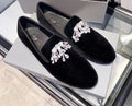 Giuseppe Zanotti Black Crystal Velvet Slip-On Shoes — hero