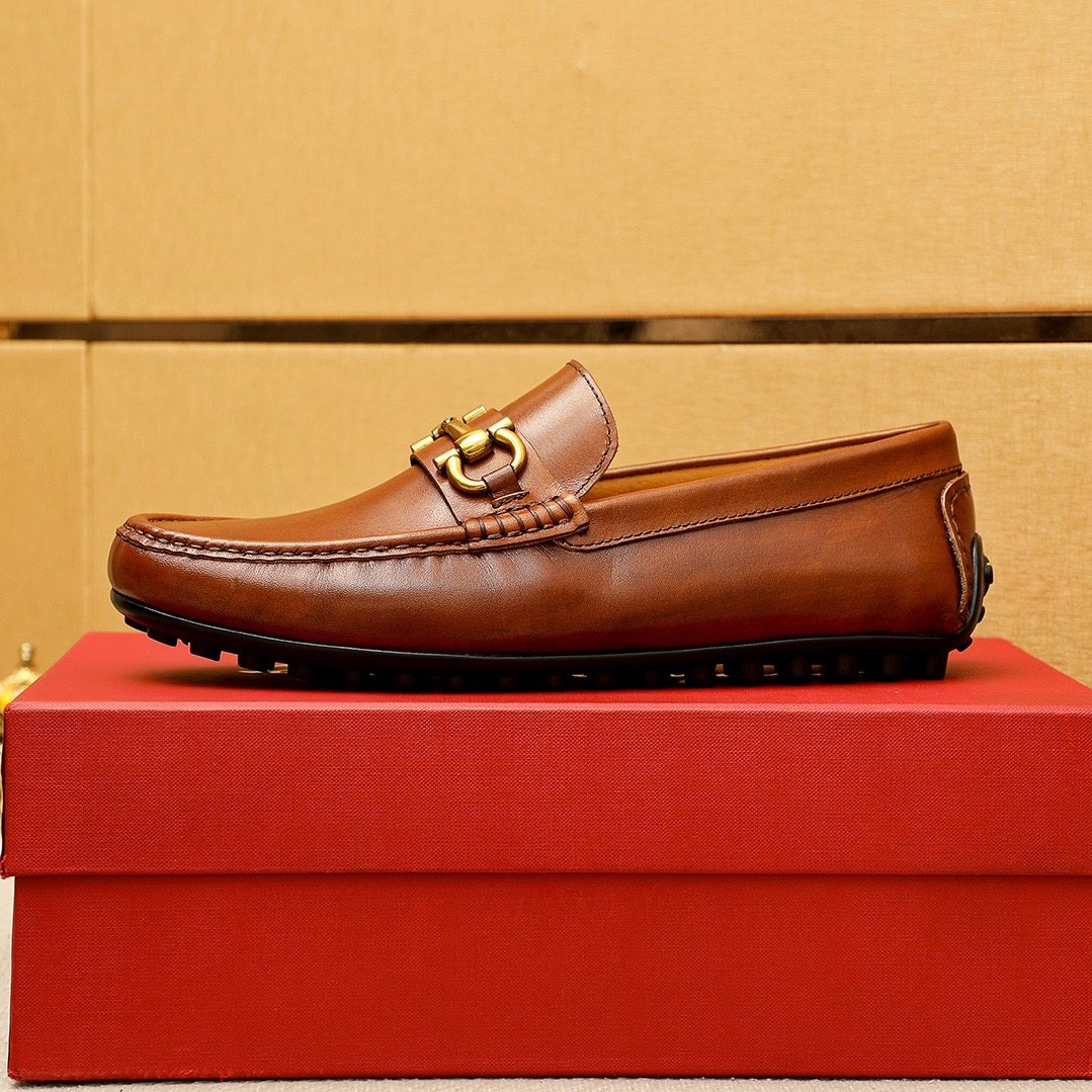 Ferragamo Brown Bit Loafers — side