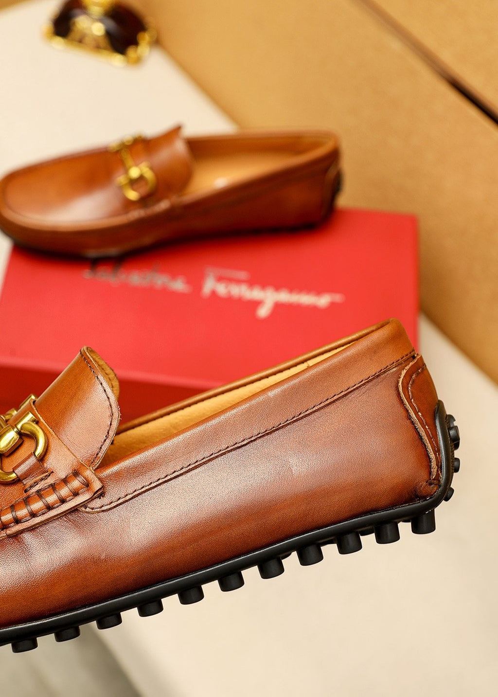 Ferragamo Brown Bit Loafers — detail