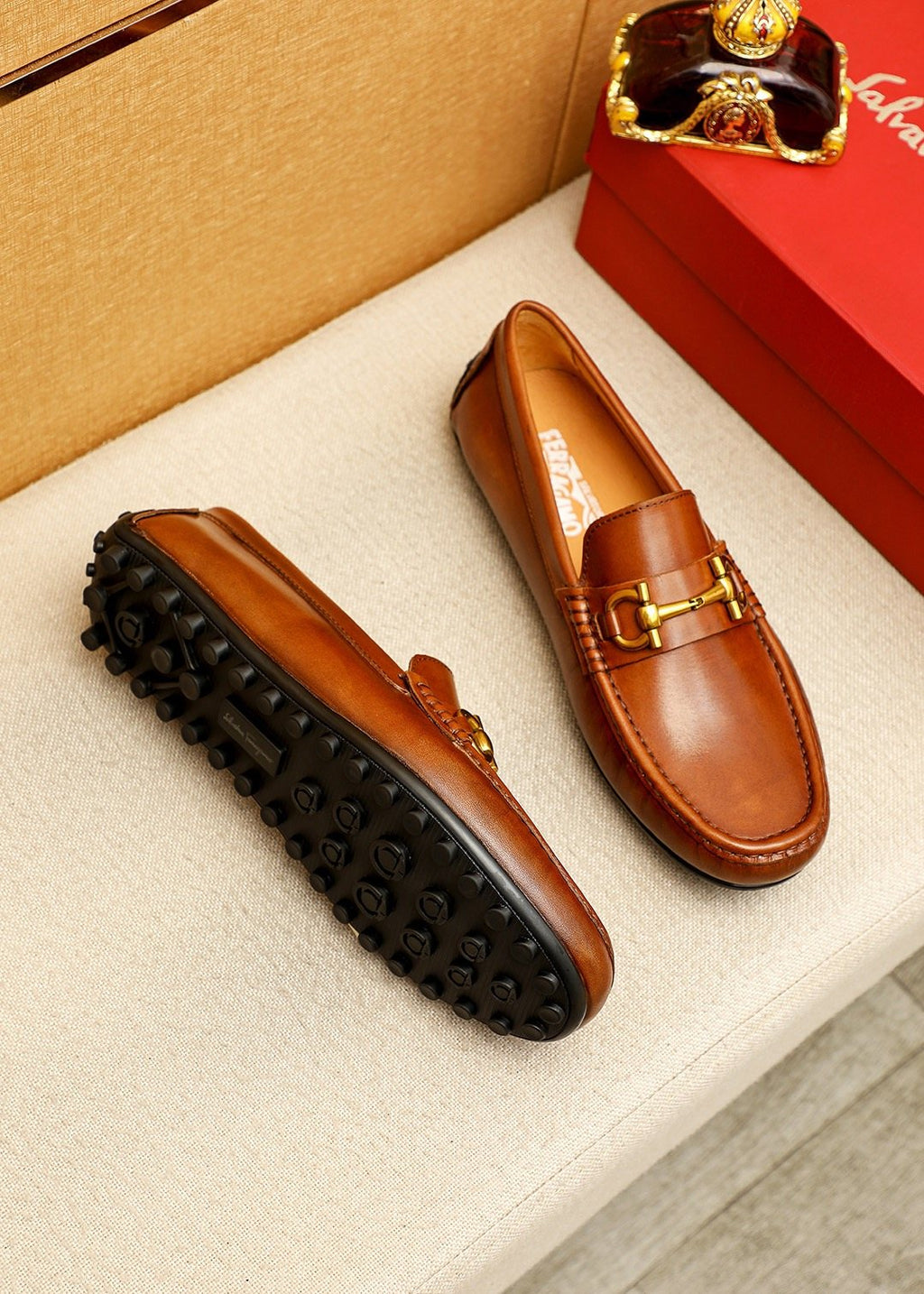 Ferragamo Brown Bit Loafers — front