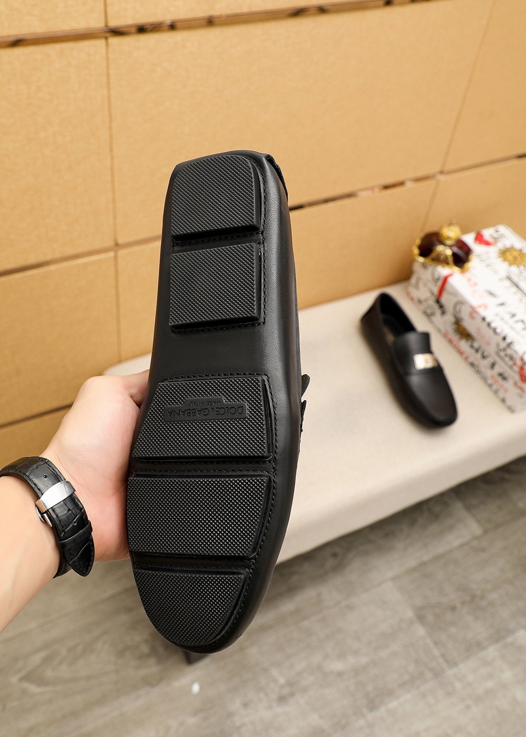 Dolce & Gabbana Black Plaque Slip-On Loafers — detail