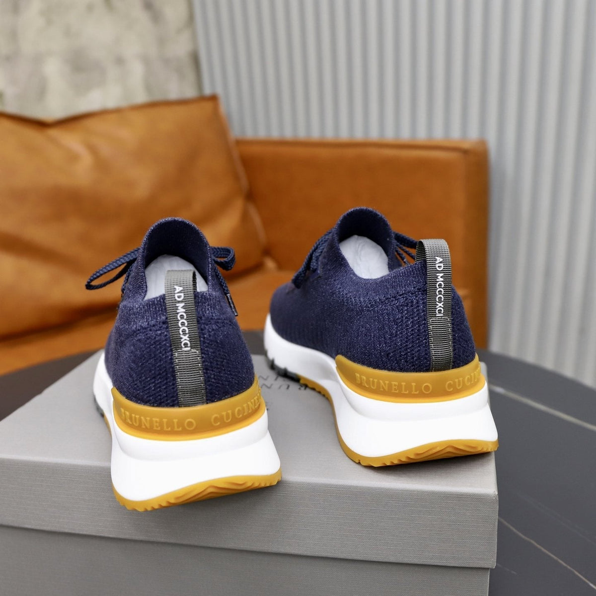 Brunello Cucinelli Navy Textured Sneakers — back