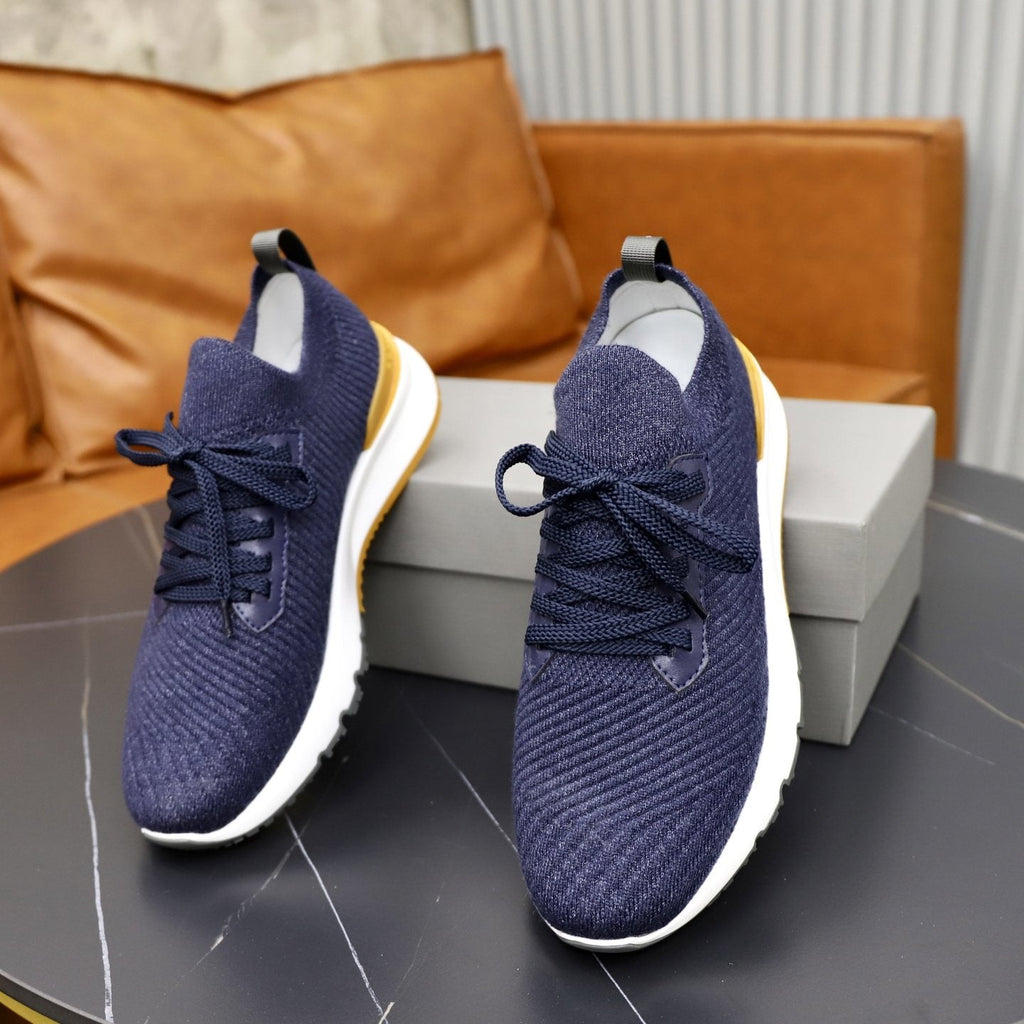 Brunello Cucinelli Navy Textured Sneakers — front