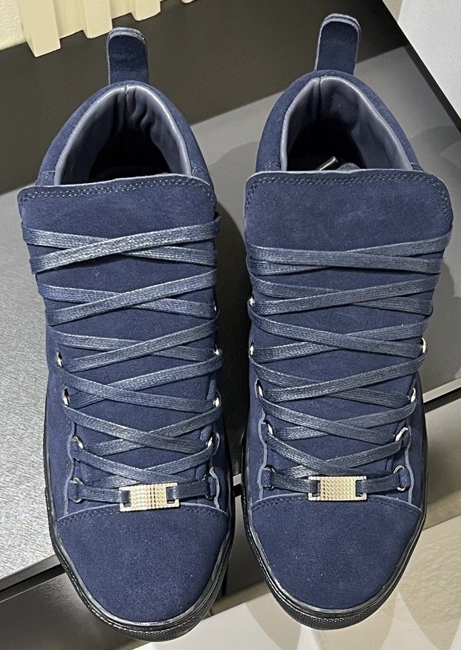 Balenciaga Navy Blue Lace-Up High-Top Sneakers — hero