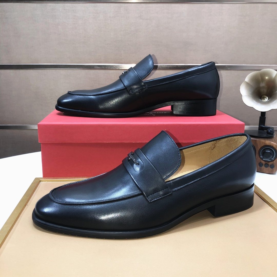 Ferragamo Black Leather Loafers — side