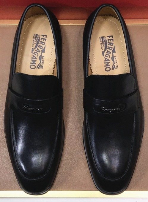 Ferragamo Black Leather Loafers — front