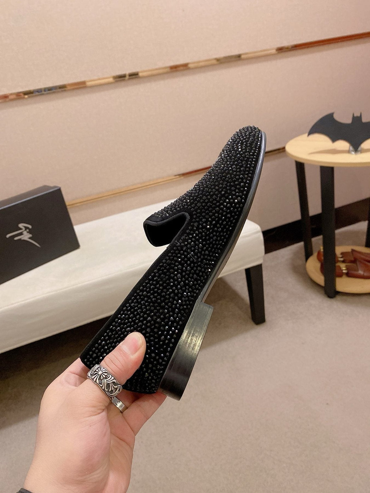 Giuseppe Zanotti Black Rhinestone Loafers — back