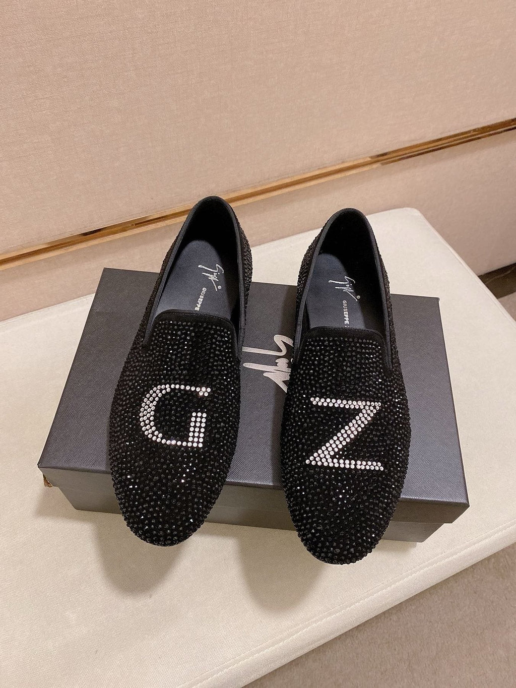 Giuseppe Zanotti Black Rhinestone Loafers — front