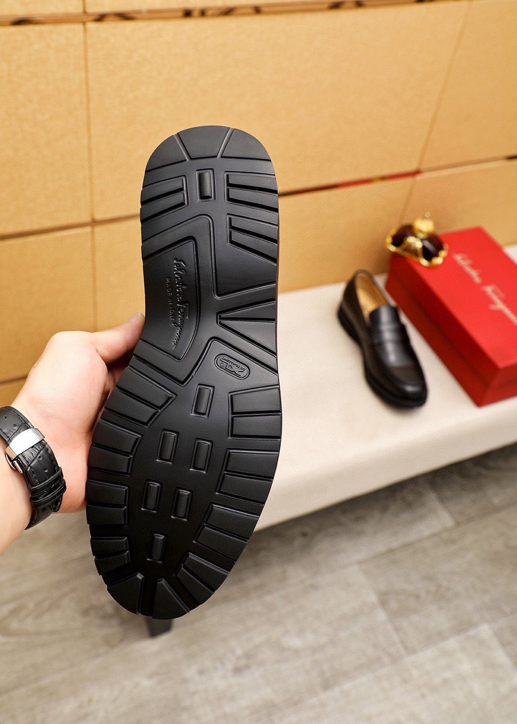Ferragamo Black Strap Loafers — detail