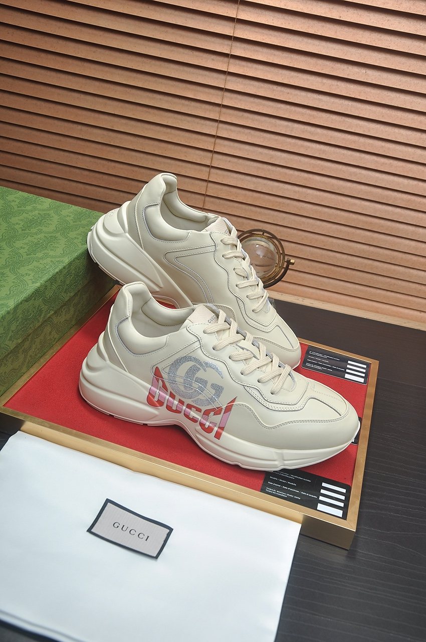 Gucci Off-White Red Accent Sneakers — side