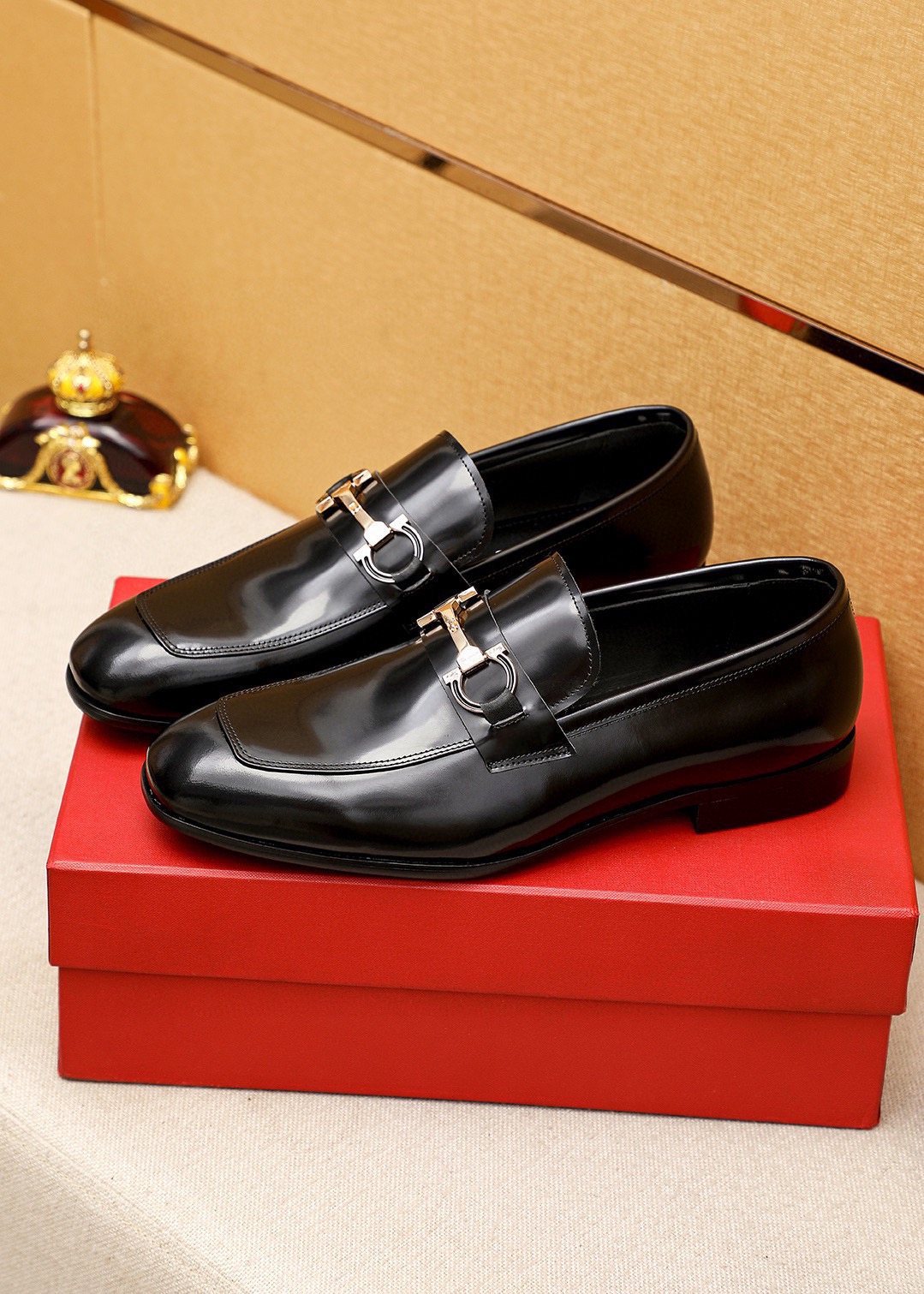 Ferragamo Black Buckle Loafers — front