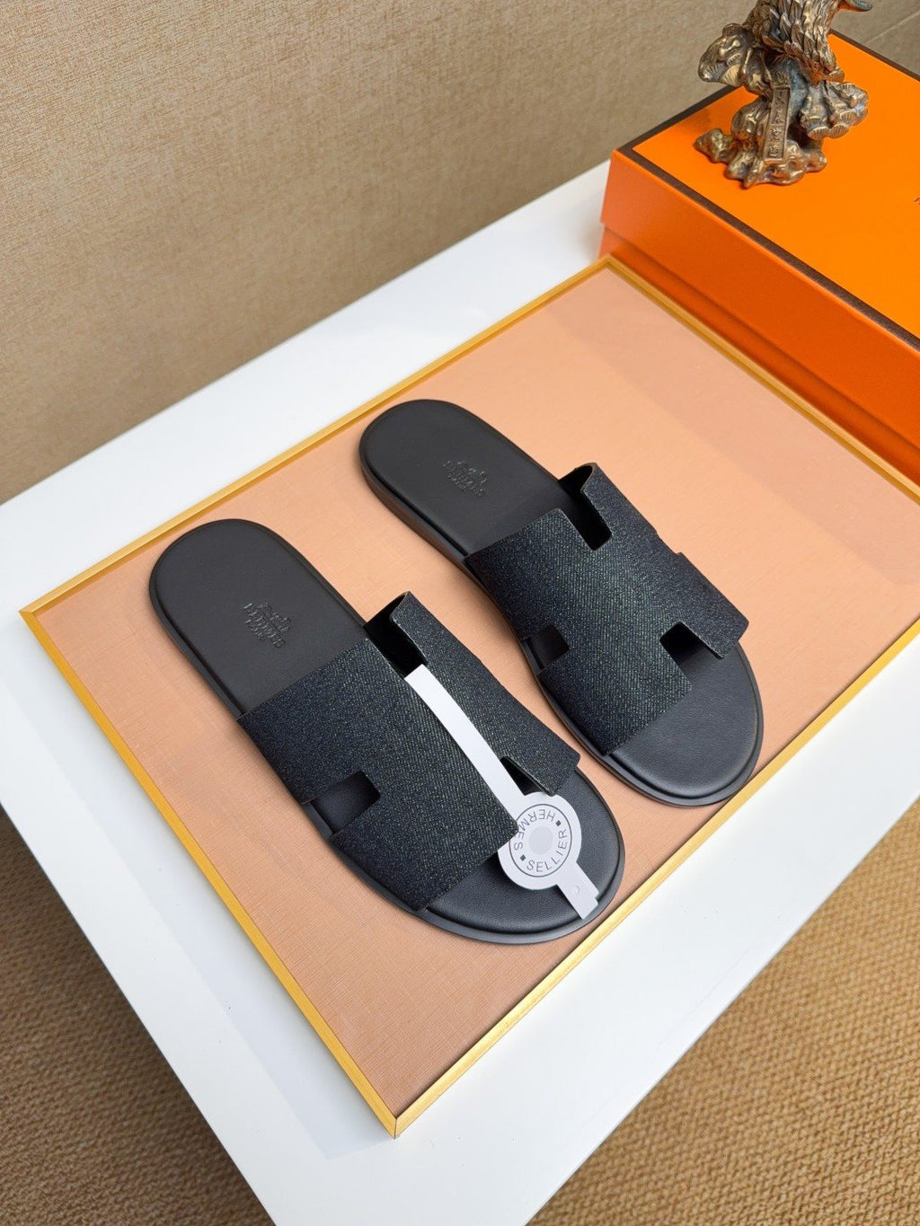 Hermès Black H-Strap Slide Sandals — model