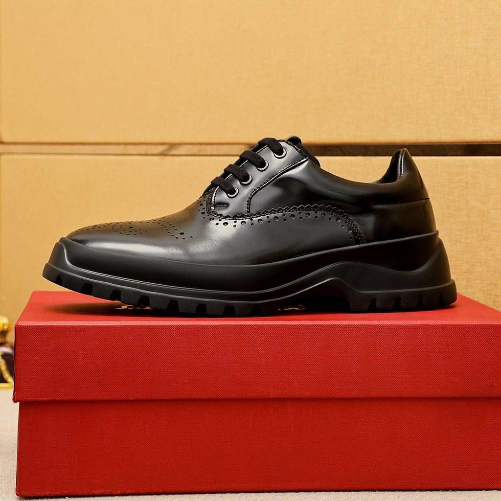 Ferragamo Black Perforated Lace-Up Shoes — hero