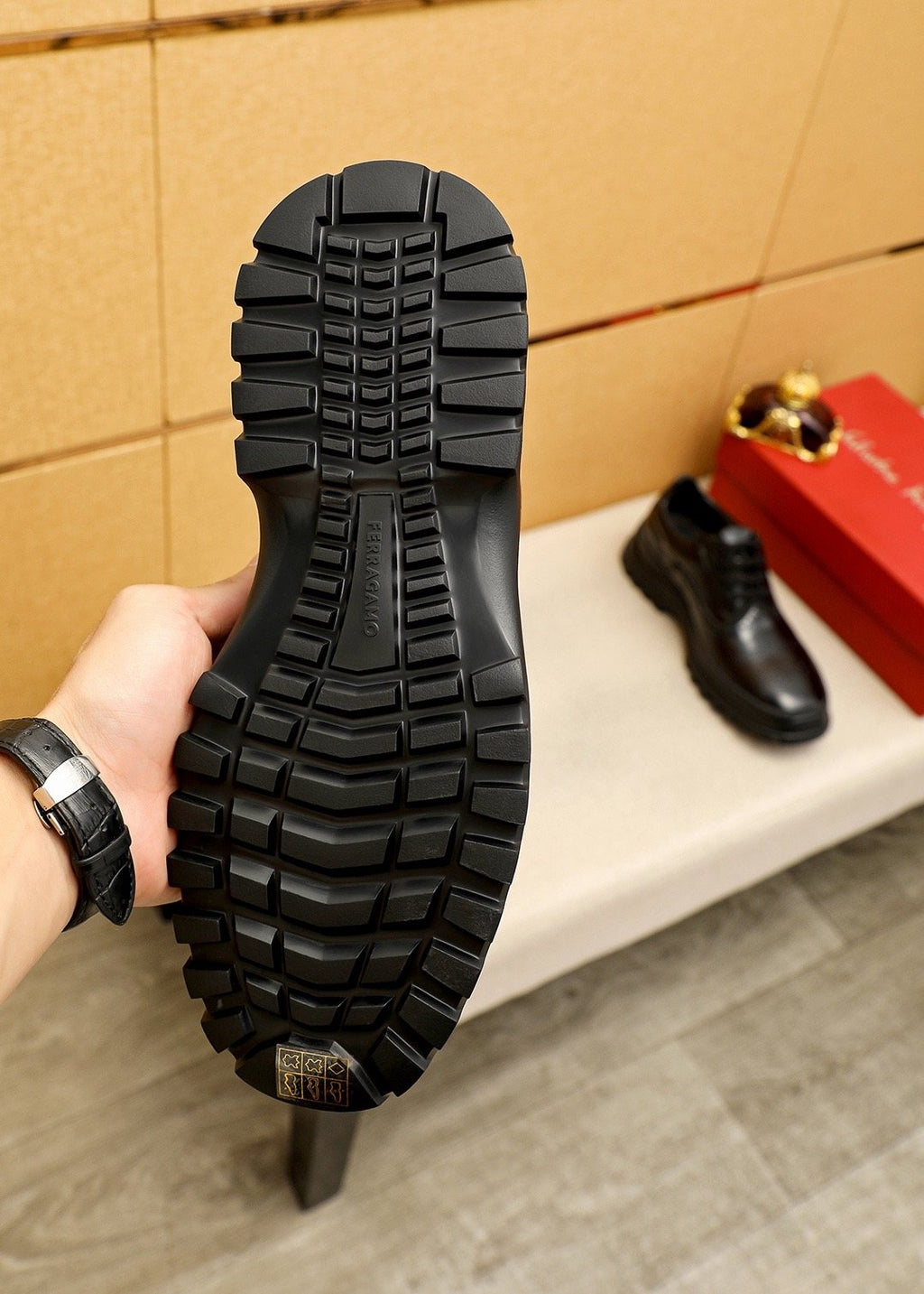 Ferragamo Black Perforated Lace-Up Shoes — side