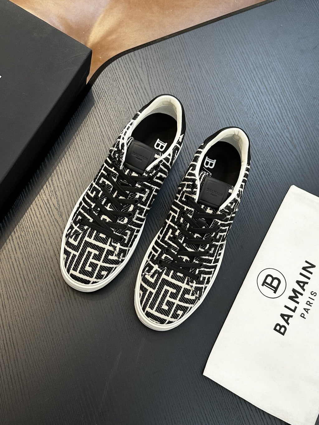 Balmain B-Skate Patterned Low-Top Sneakers — front