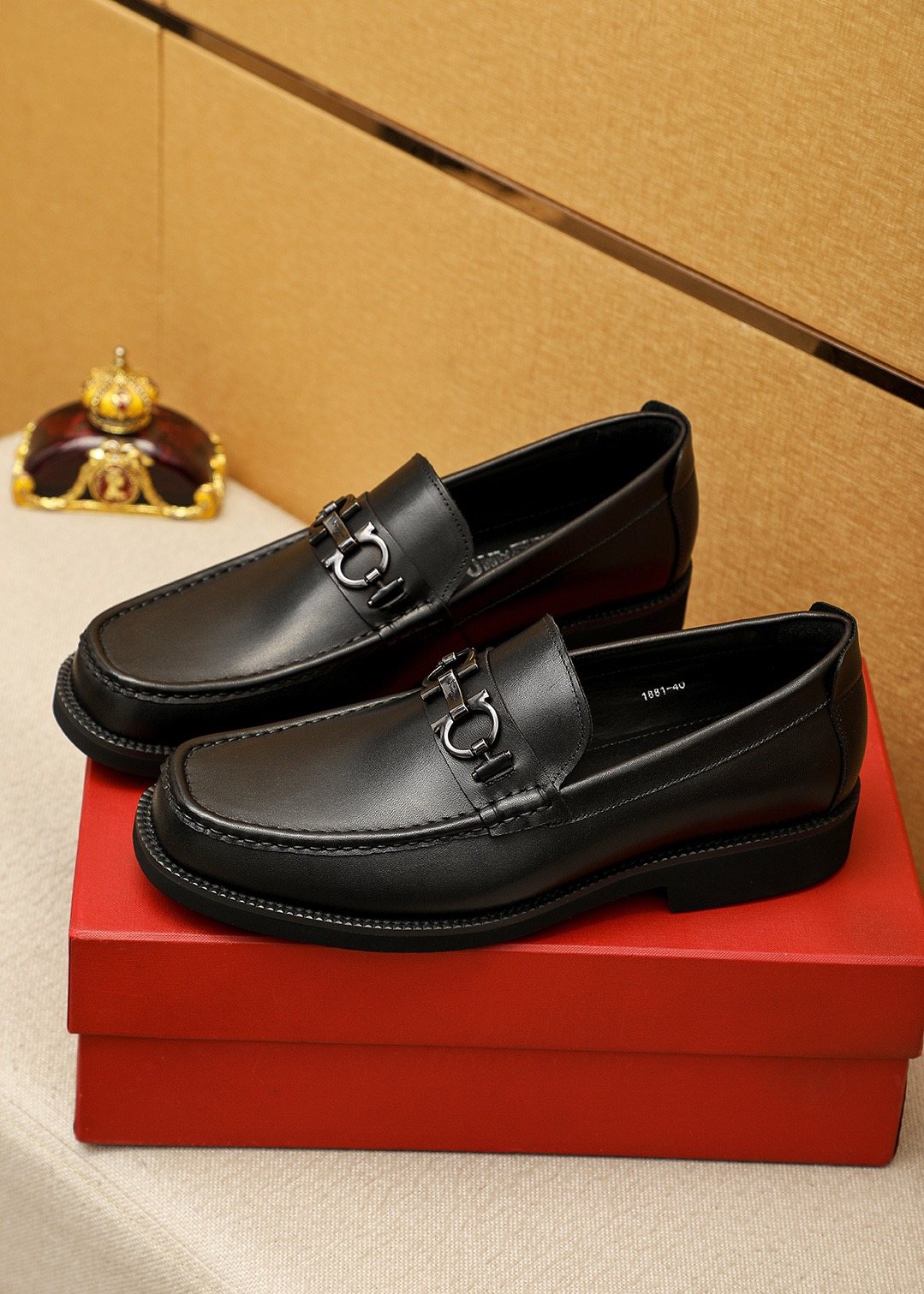 Ferragamo Black Hardware Loafers — front