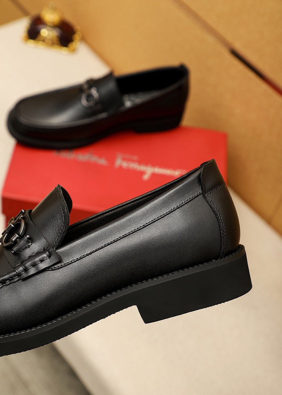 Ferragamo Black Hardware Loafers — detail