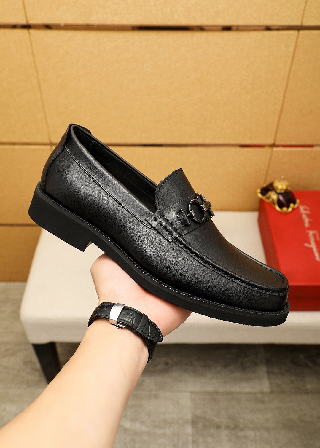 Ferragamo Black Hardware Loafers — model