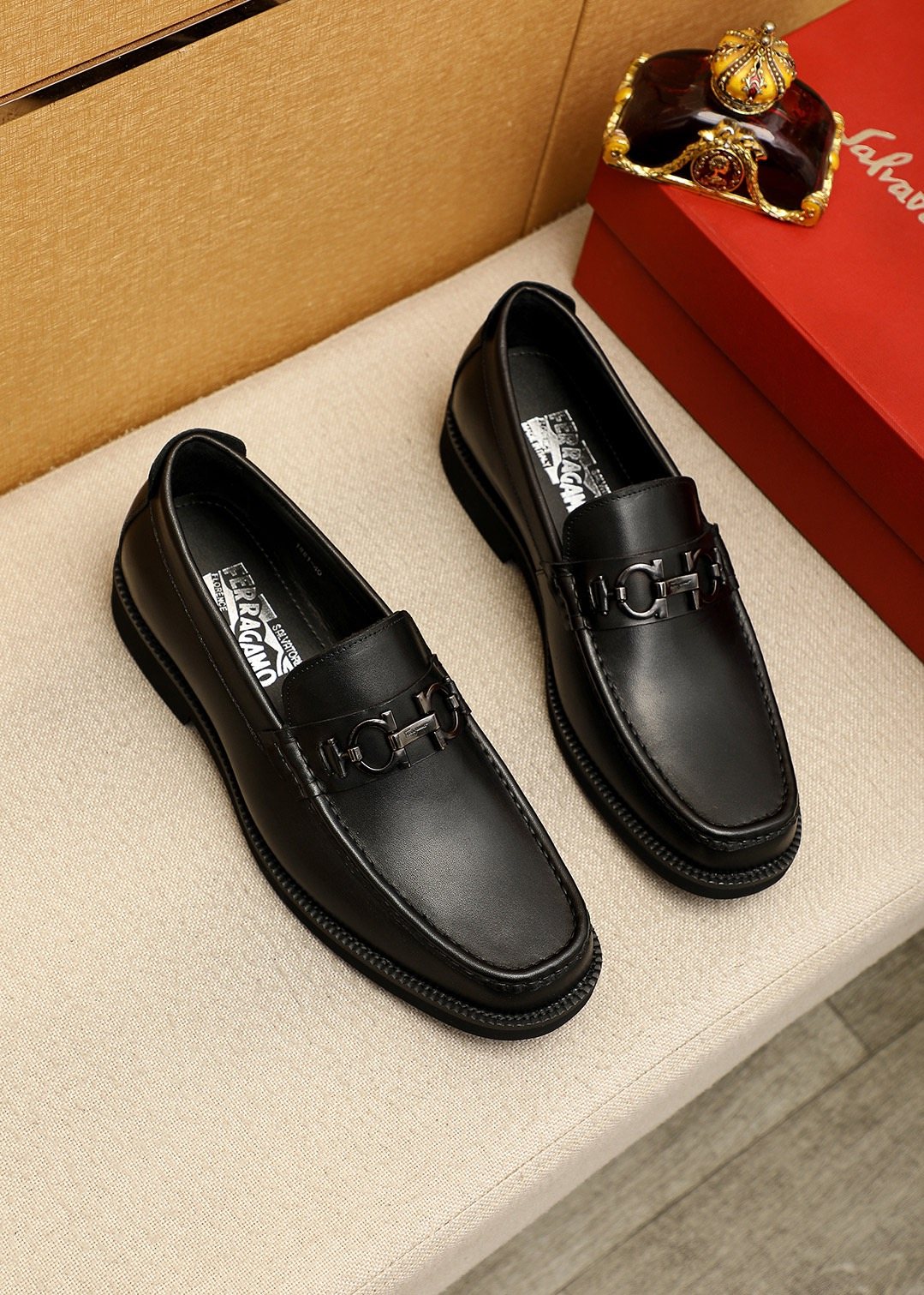 Ferragamo Black Hardware Loafers — hero