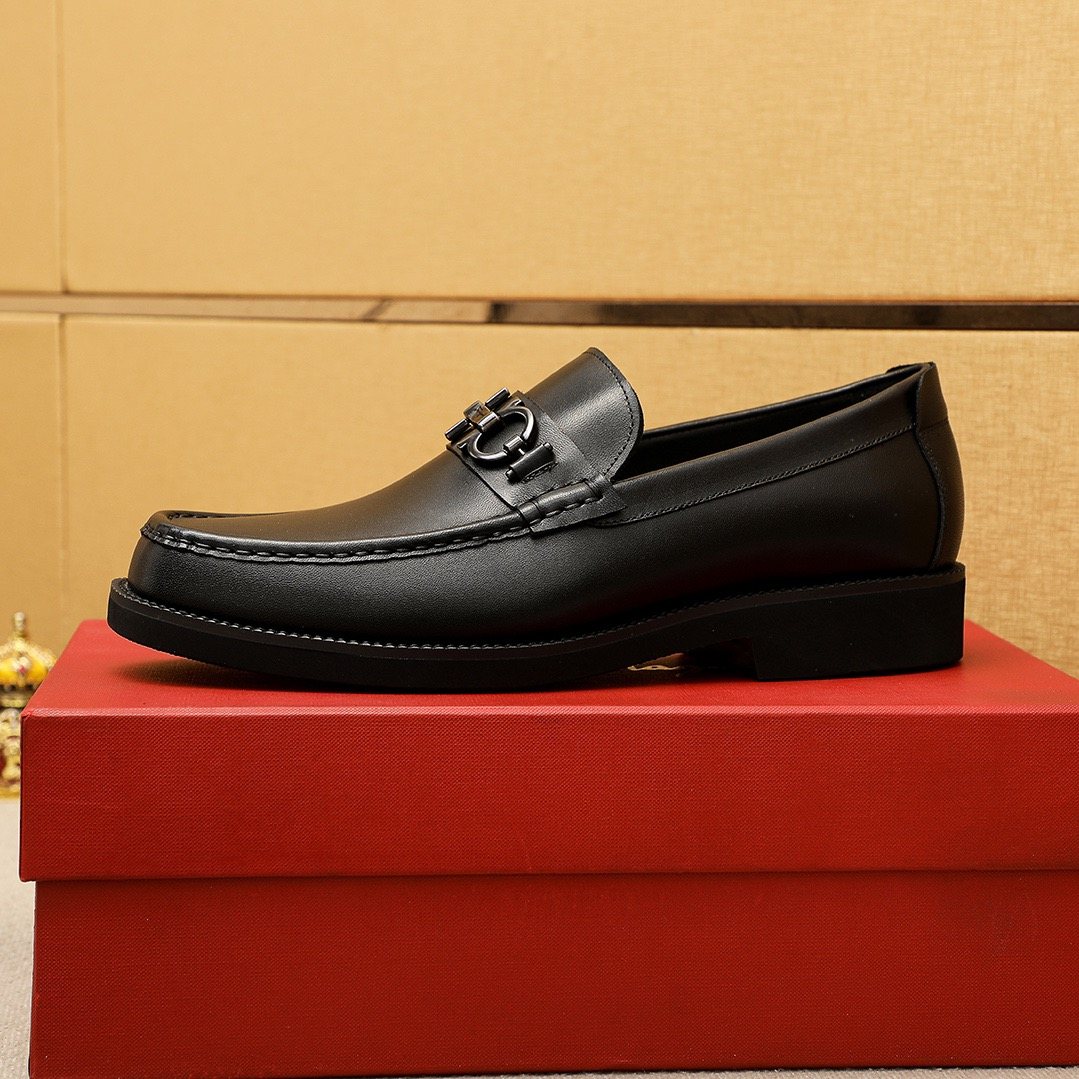 Ferragamo Black Hardware Loafers — side