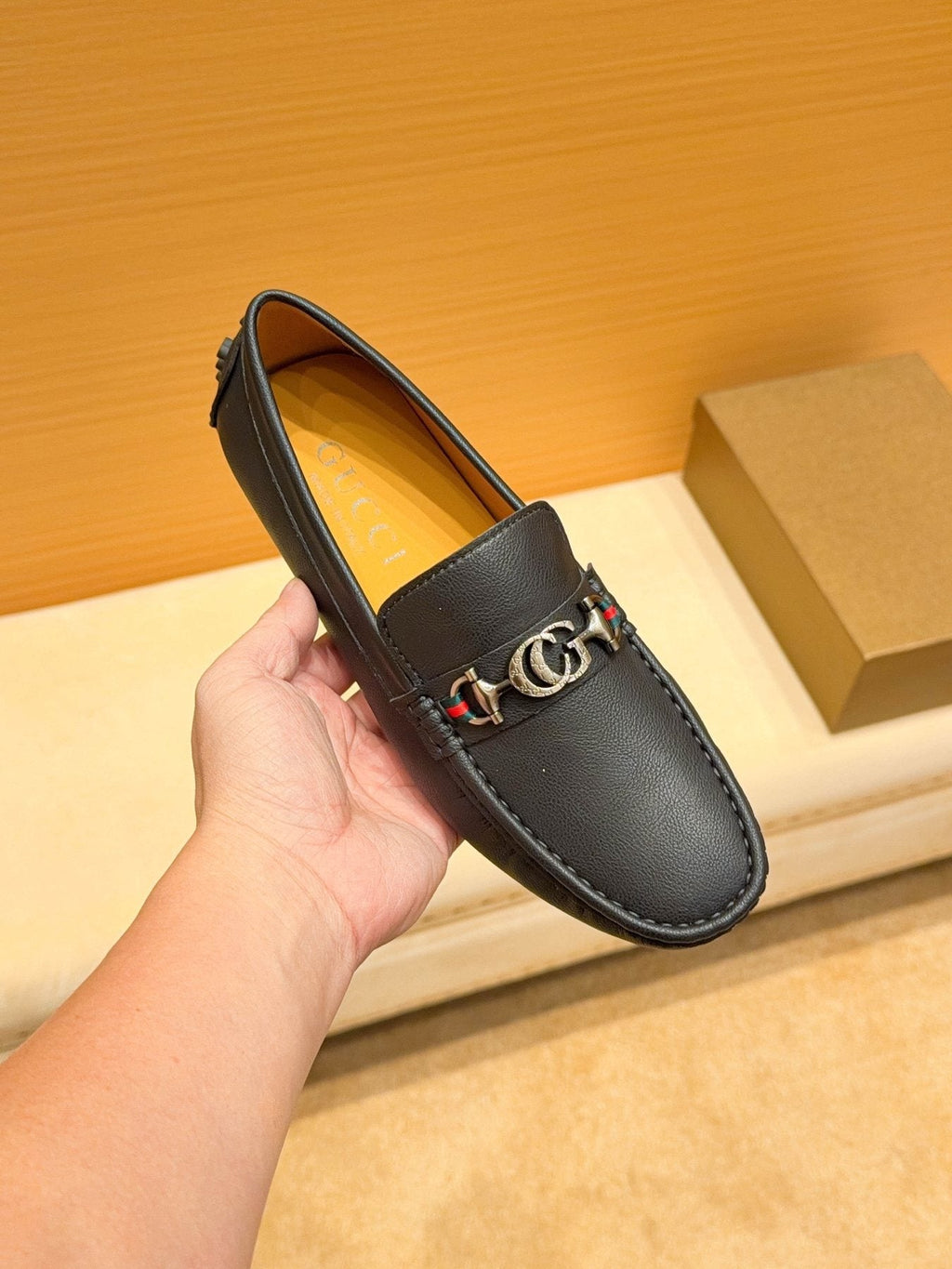 Gucci Black Textured Loafers — front