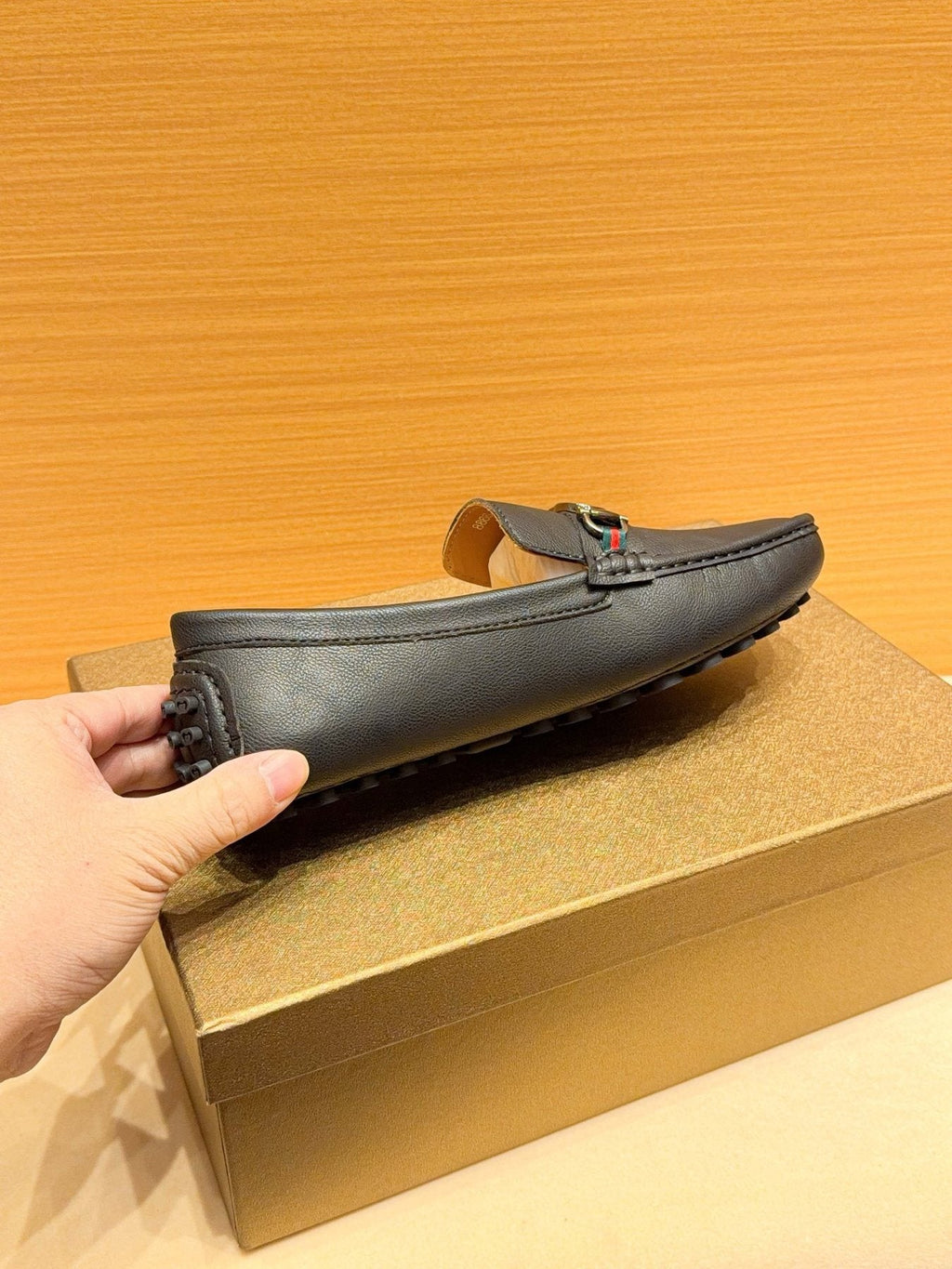 Gucci Black Textured Loafers — side
