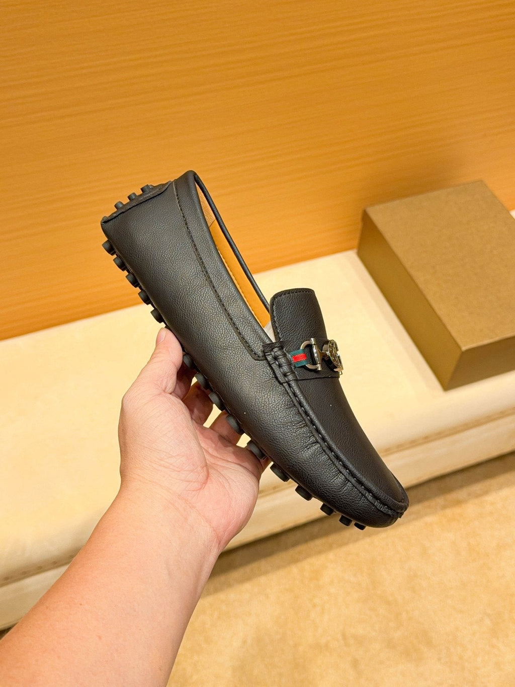 Gucci Black Textured Loafers — side