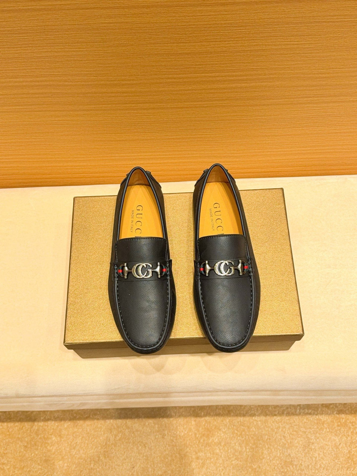 Gucci Black Textured Loafers — hero