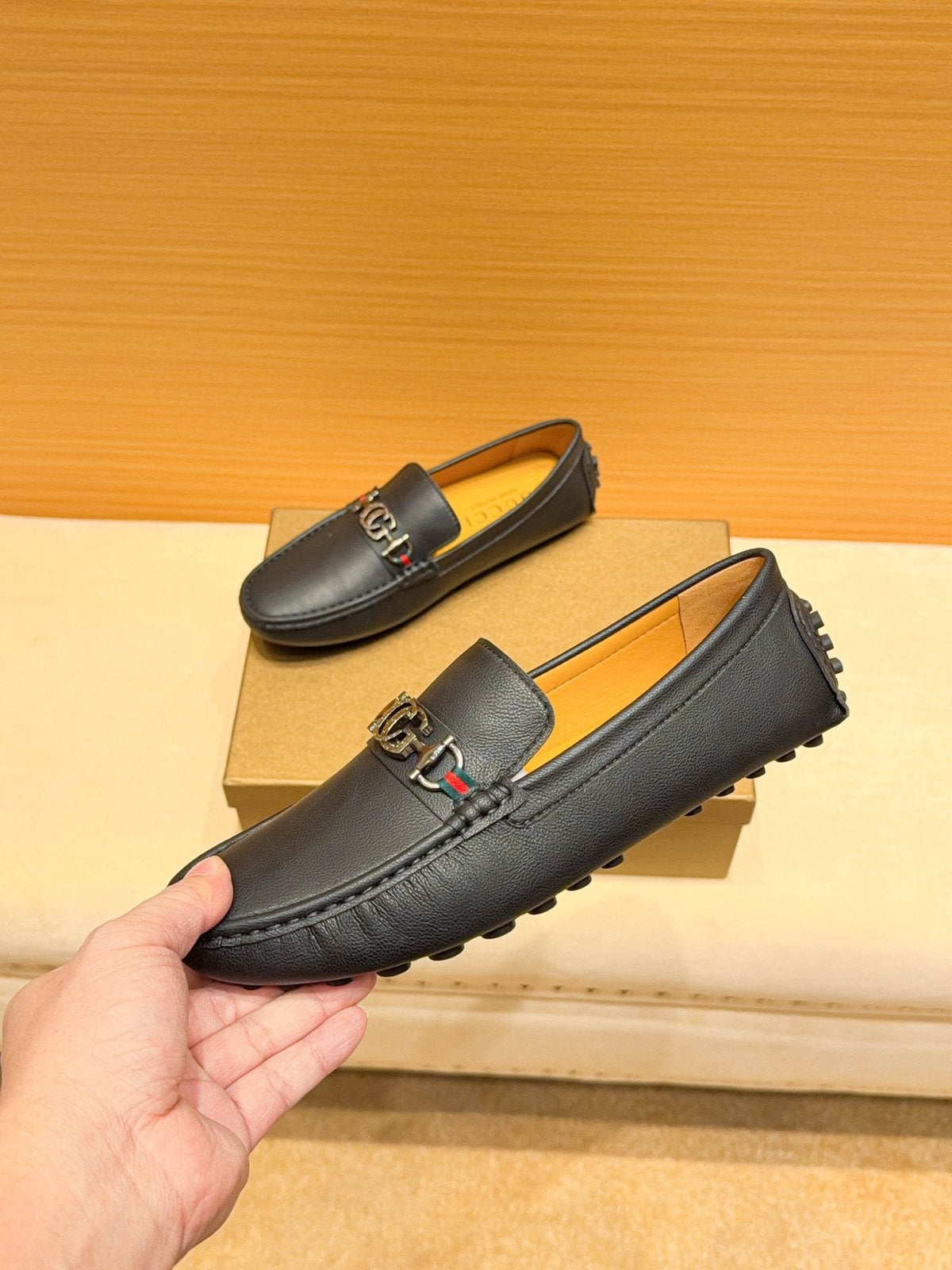 Gucci Black Textured Loafers — front