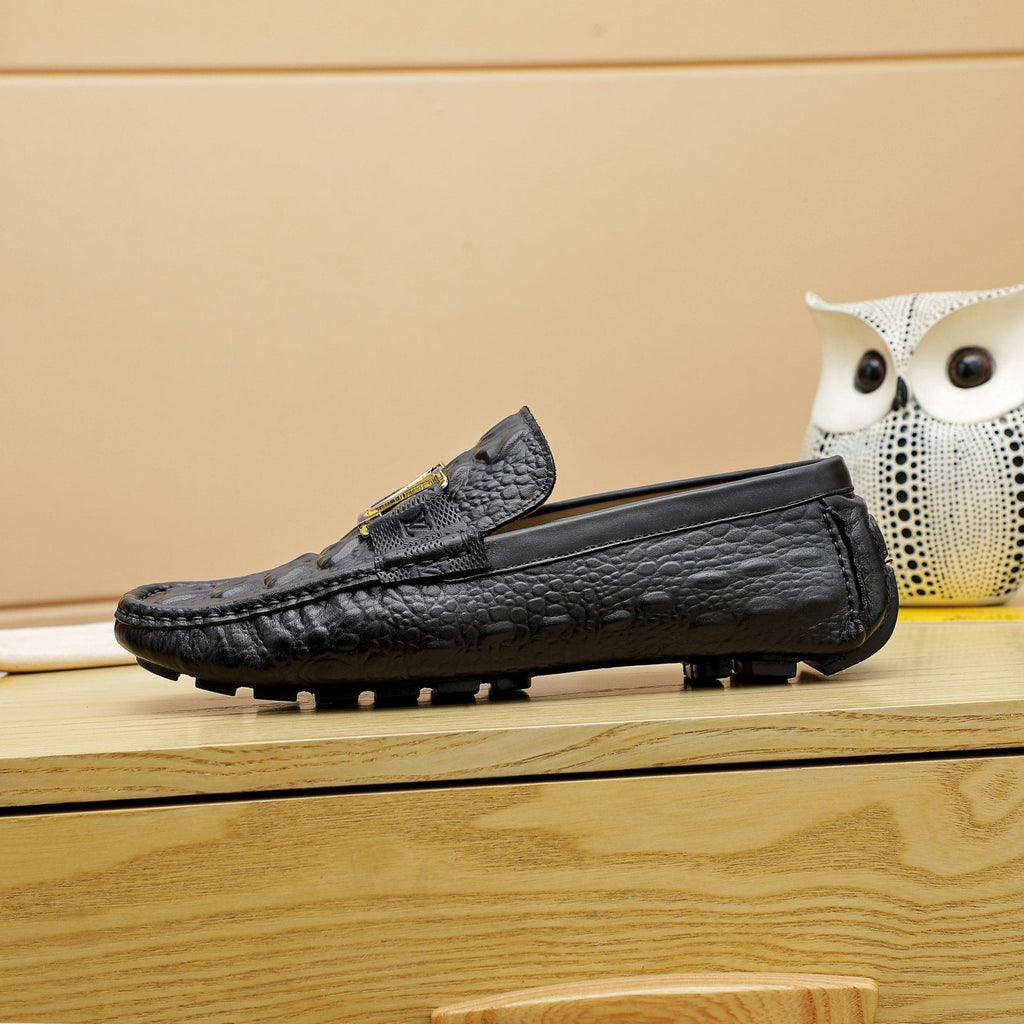 Black Textured Driving Loafers — side