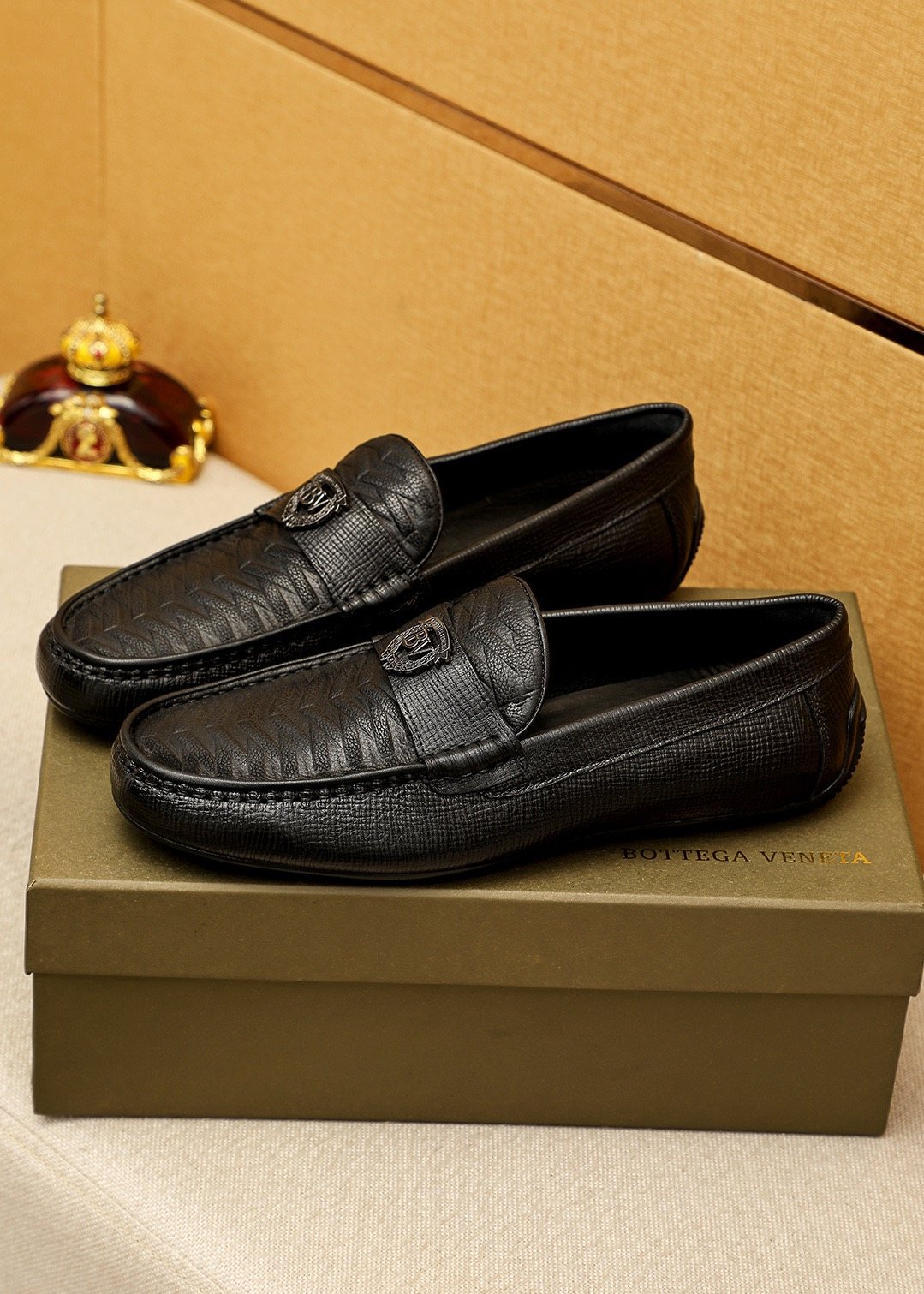 Bottega Veneta Black Textured Slip-On Loafers — front