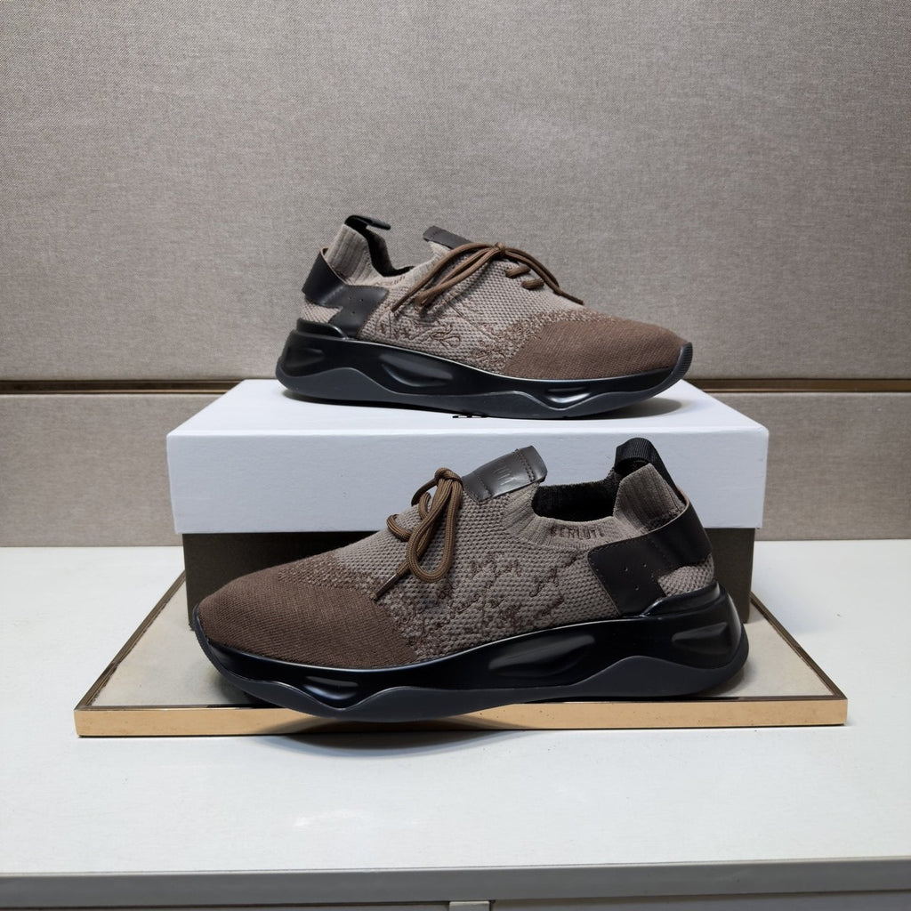 Berluti Taupe Brown and Black Sneakers — front