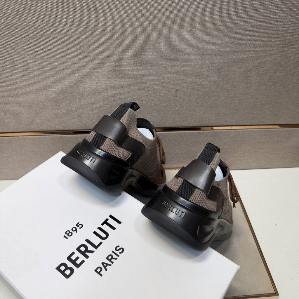 Berluti Taupe Brown and Black Sneakers — back