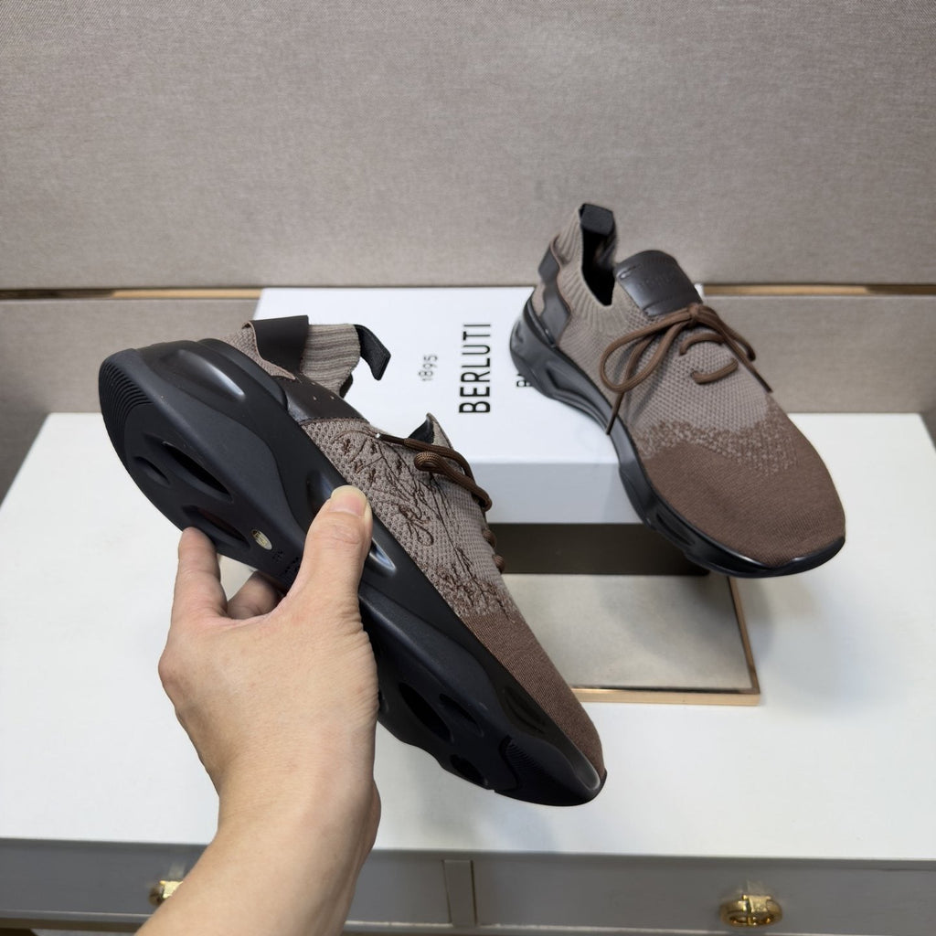 Berluti Taupe Brown and Black Sneakers — detail