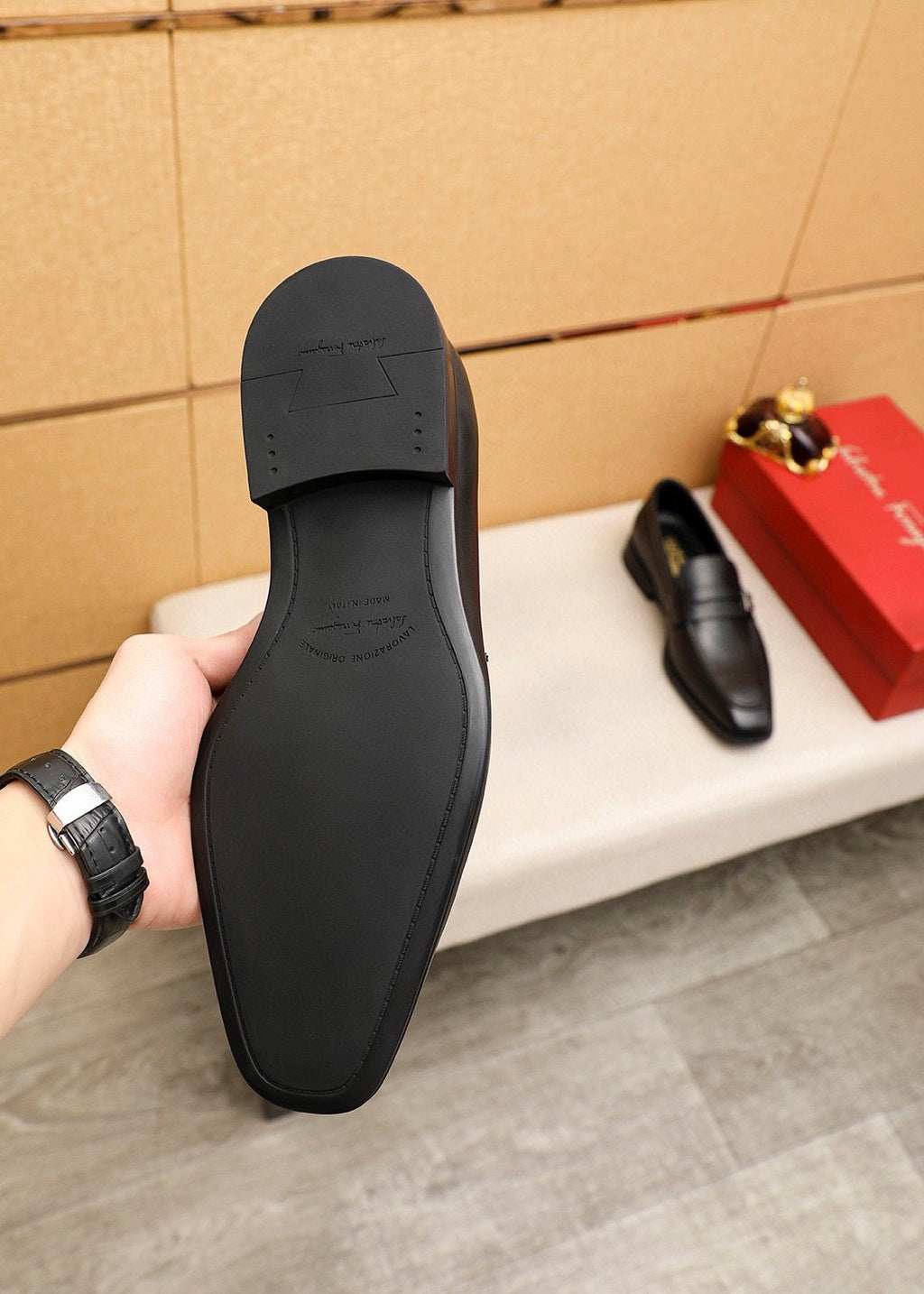 Ferragamo Black Buckle Loafers — detail