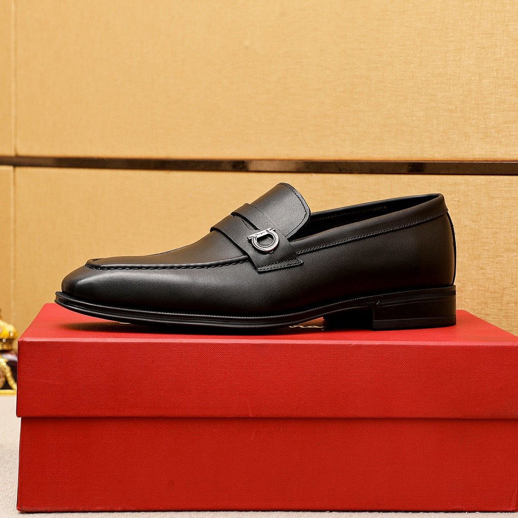 Ferragamo Black Buckle Loafers — side