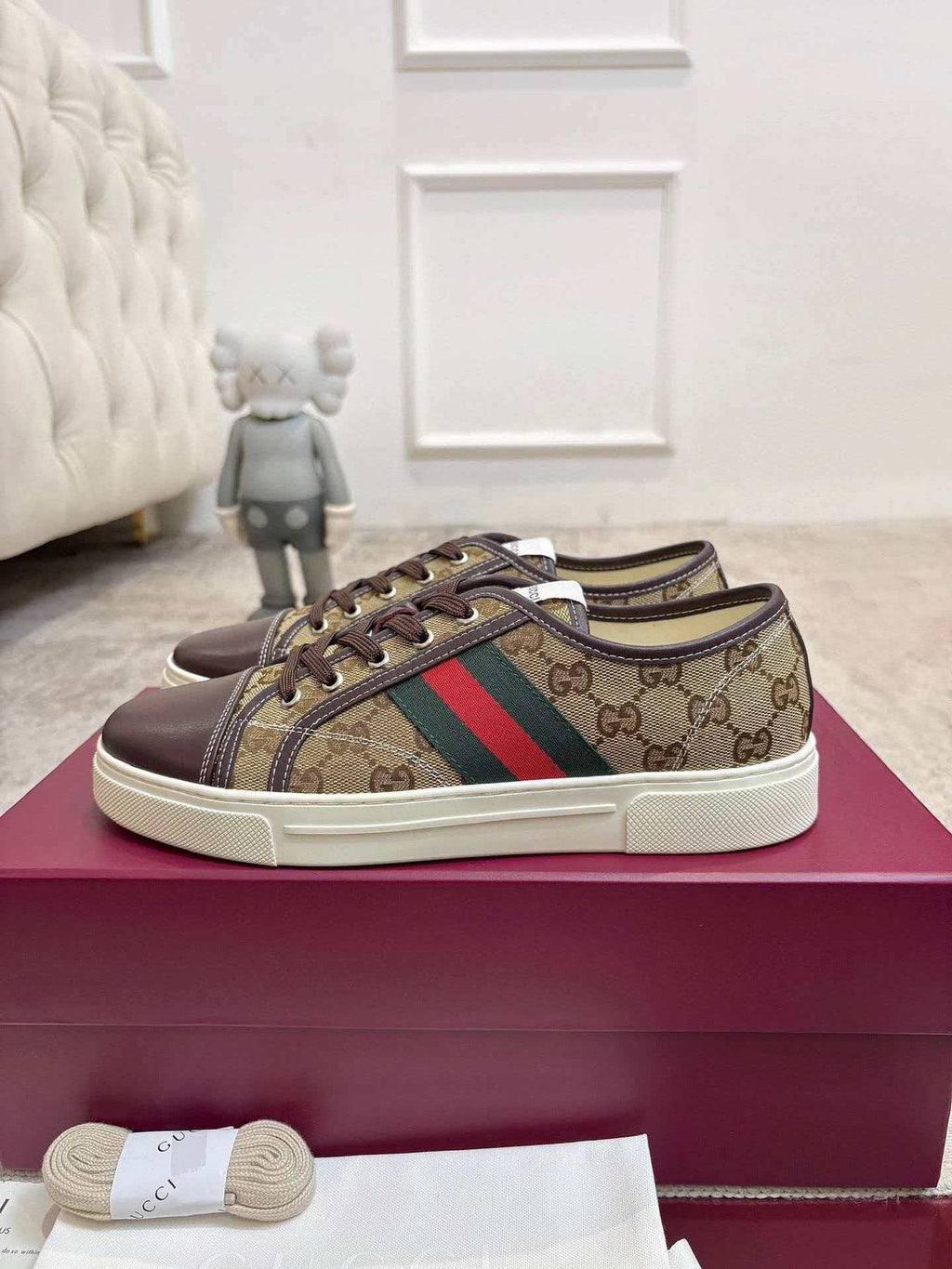 GUCCI Brown Monogram Stripe Sneakers — side