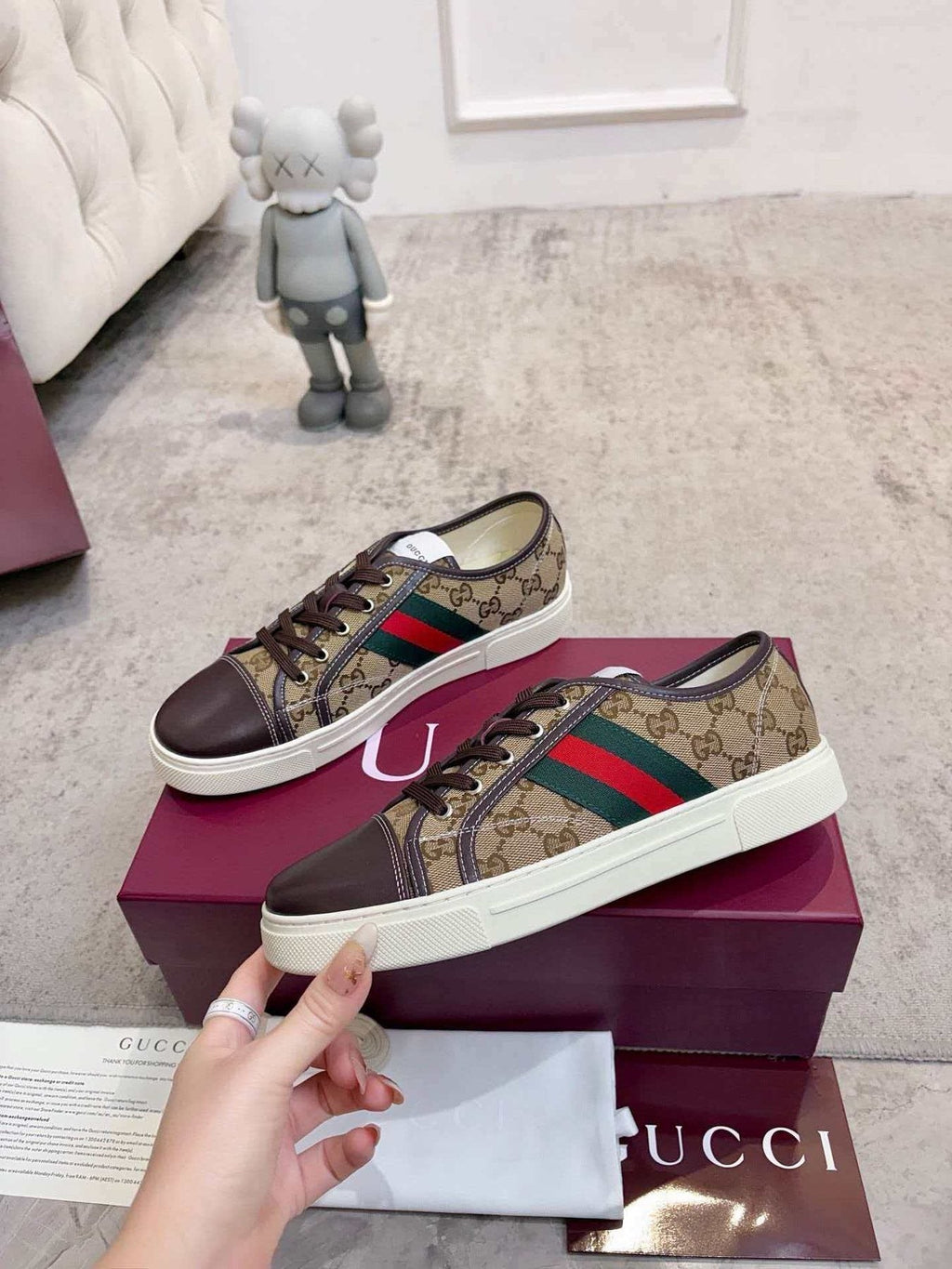GUCCI Brown Monogram Stripe Sneakers — model