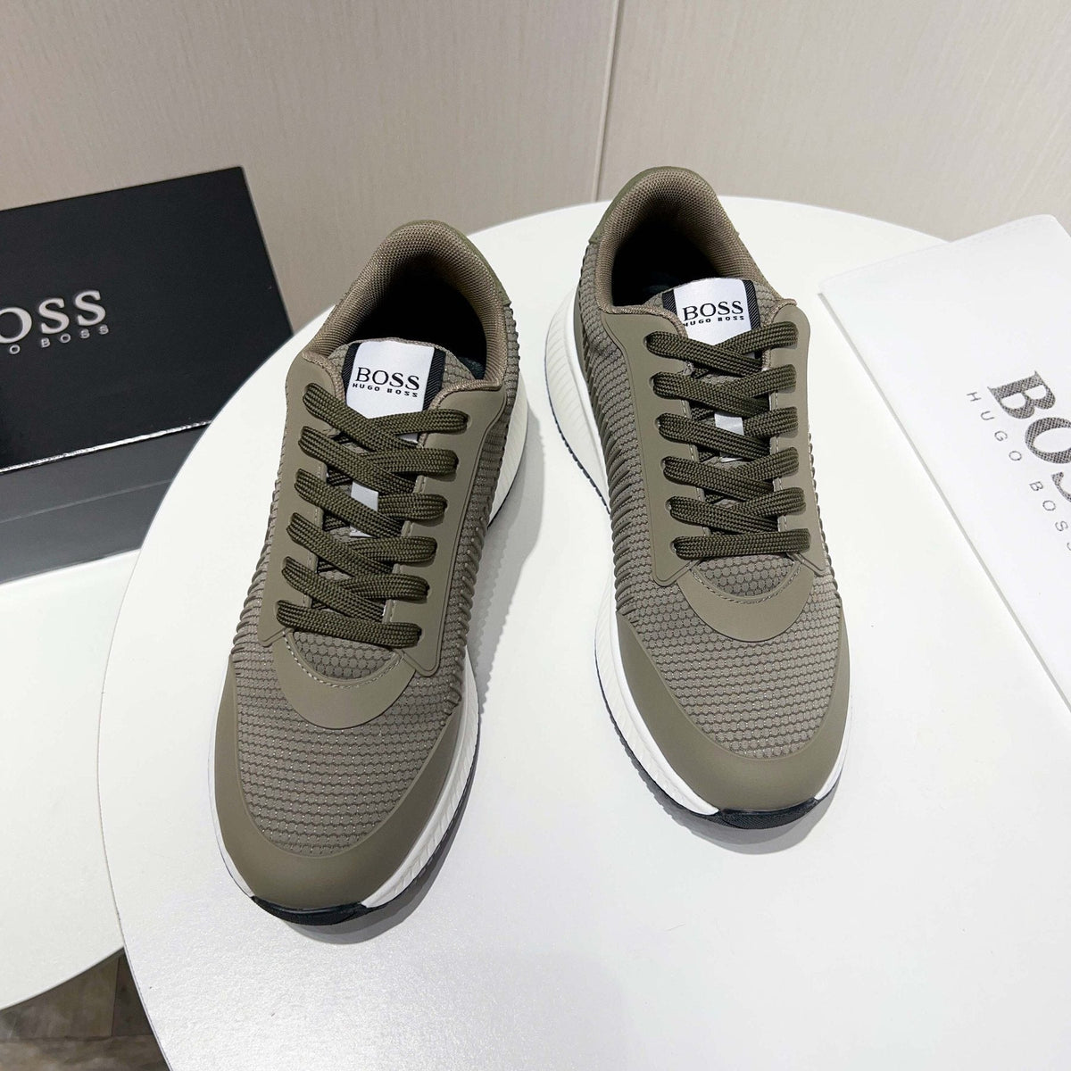 BOSS Knit Lace-Up Sneakers — front