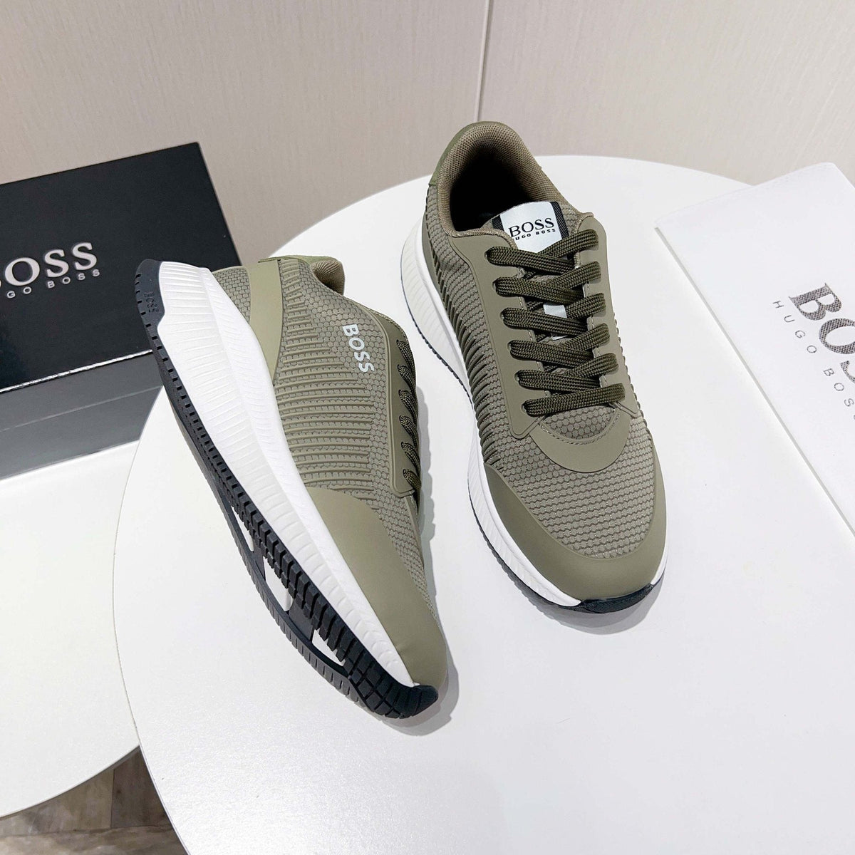 BOSS Knit Lace-Up Sneakers — back