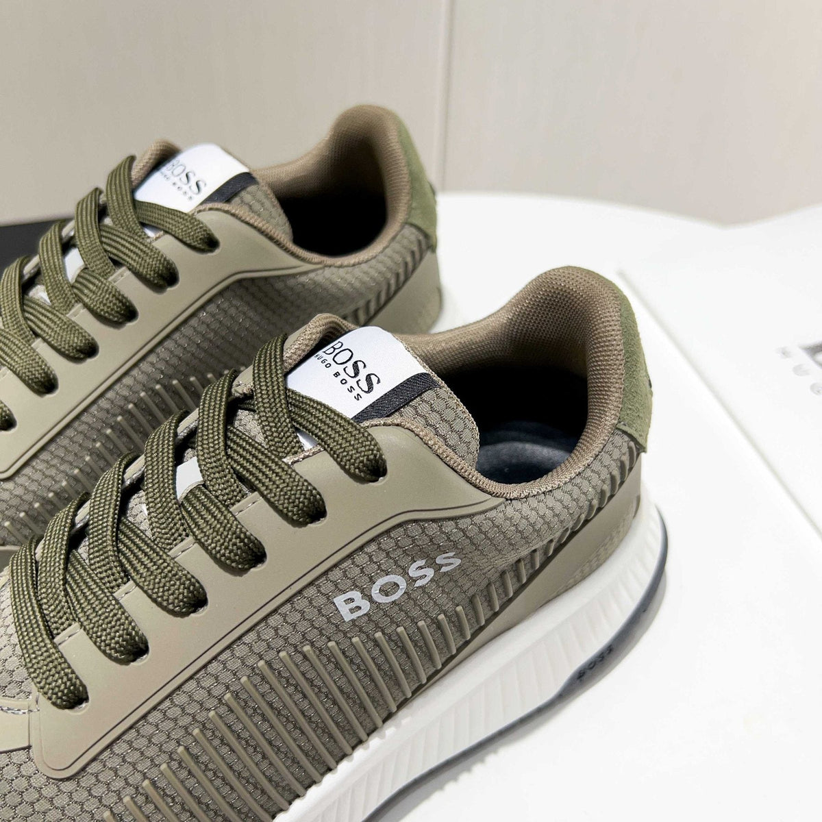BOSS Knit Lace-Up Sneakers — side