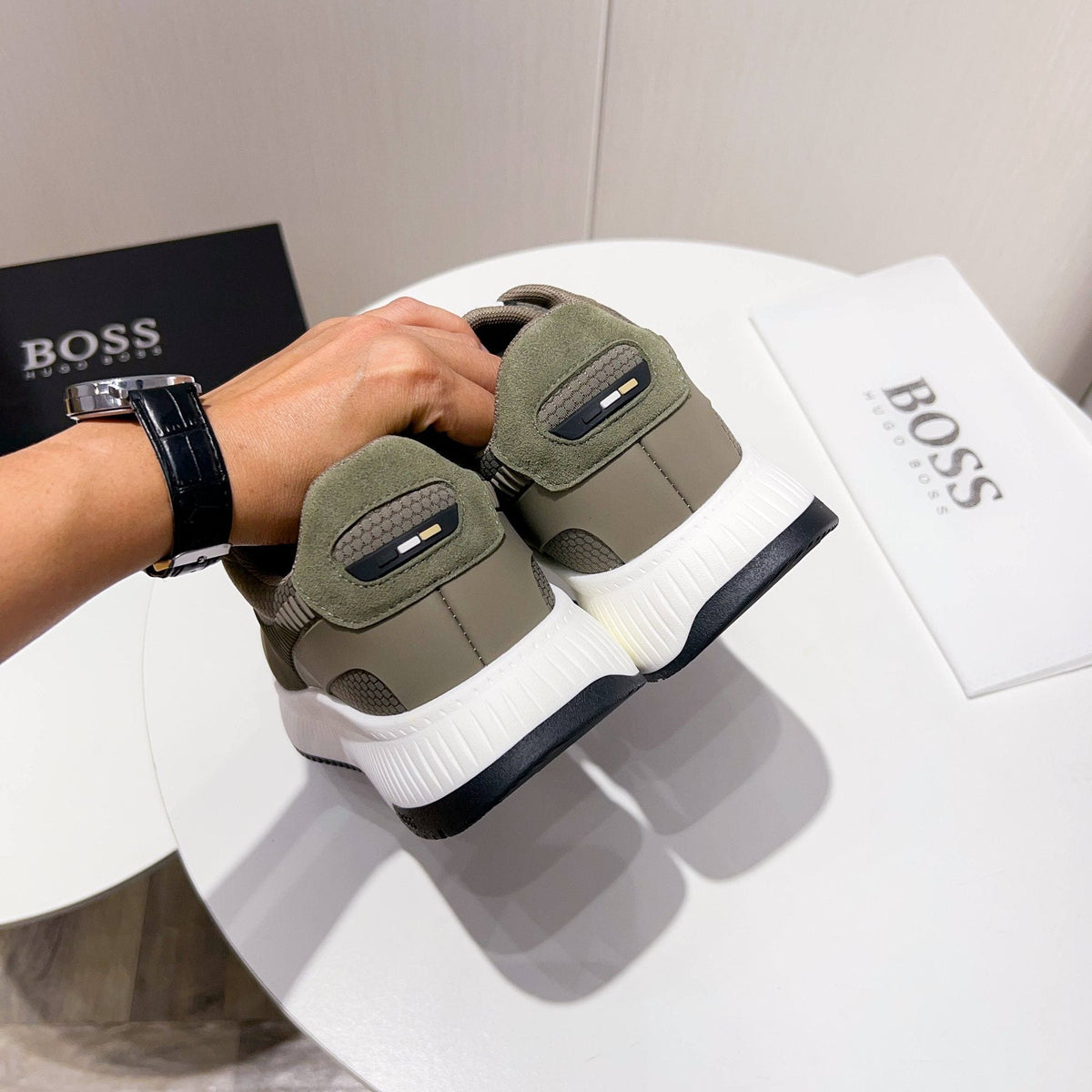 BOSS Knit Lace-Up Sneakers — detail