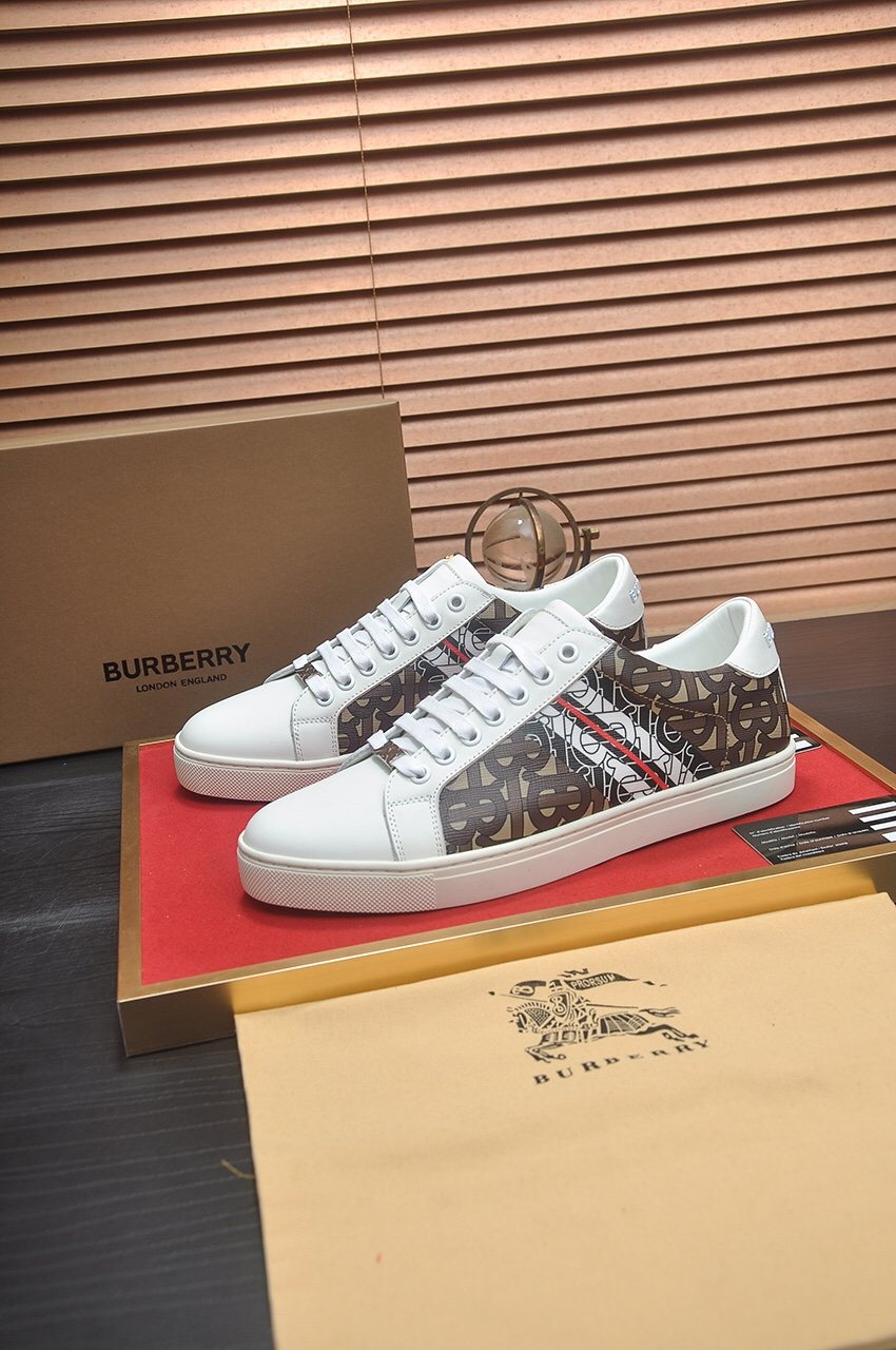 Burberry White Pattern Low-Top Sneakers — side