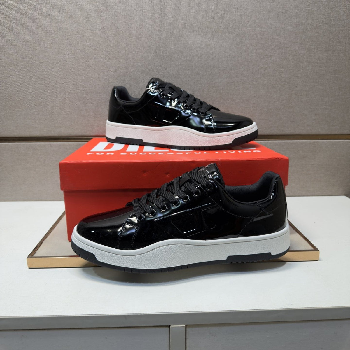 Diesel Glossy Black Low-Top Sneakers — side