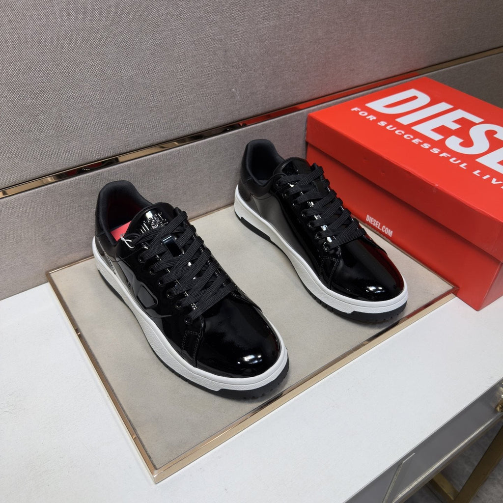 Diesel Glossy Black Low-Top Sneakers — hero